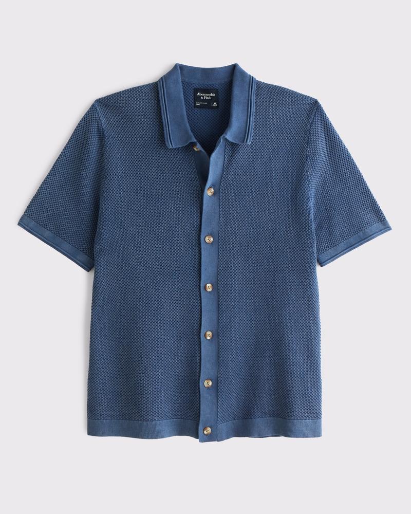 Garment-Dye Button-Through Sweater Polo Product Image