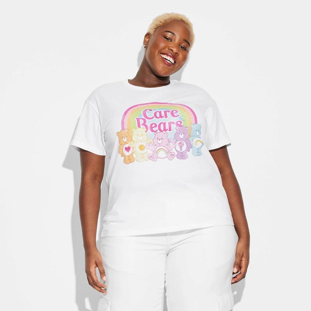 Women's Care Bears Rainbow Short Sleeve Graphic T-Shirt 2X: Cotton Polyester Jersey, Below Hip Length Product Image