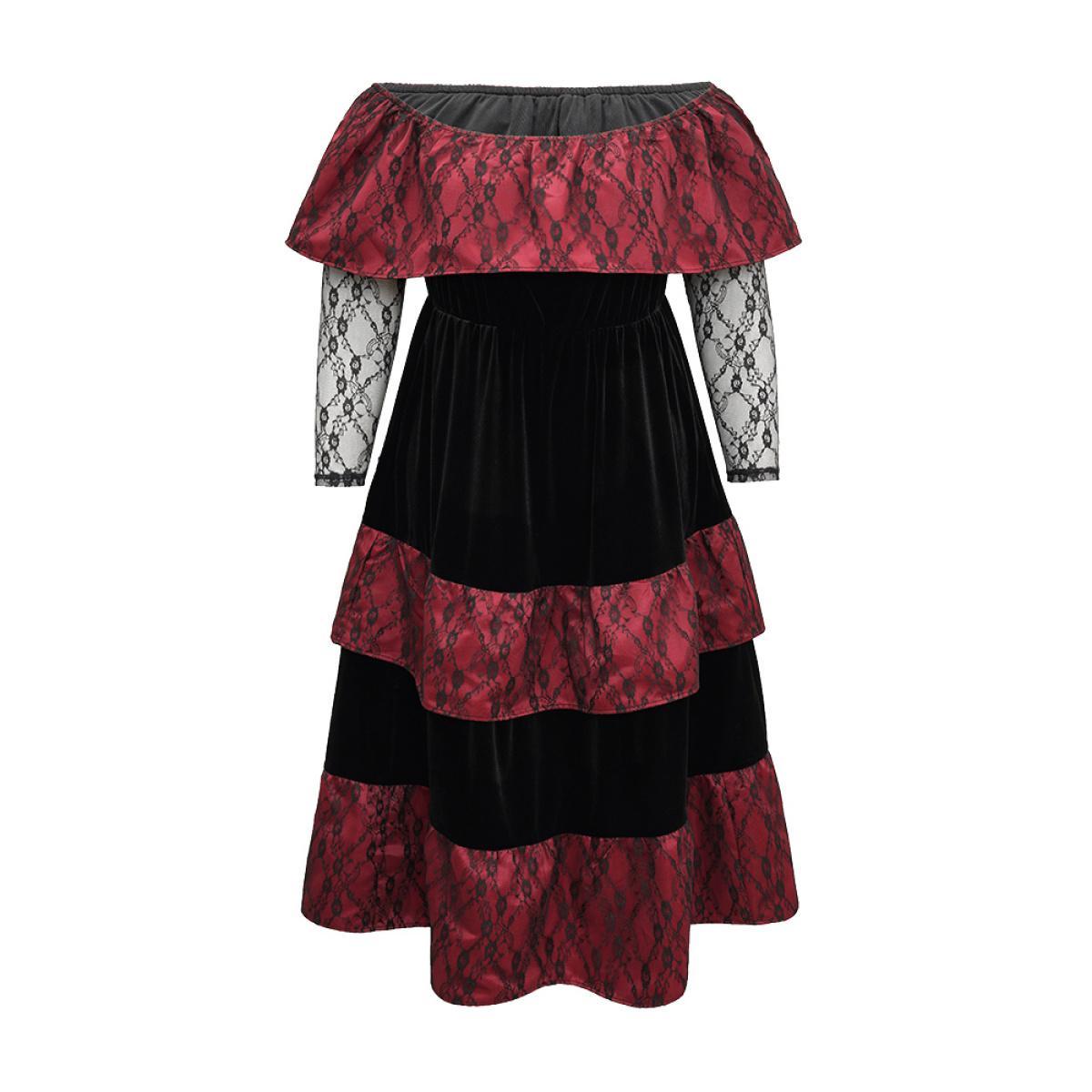 Plus Size Off Shoulder Lace Insert Mesh Layered Dress Black Women Elegant See through One-shoulder neck Long Sleeve Curvy Midi Dress BloomChic 26/4X Product Image