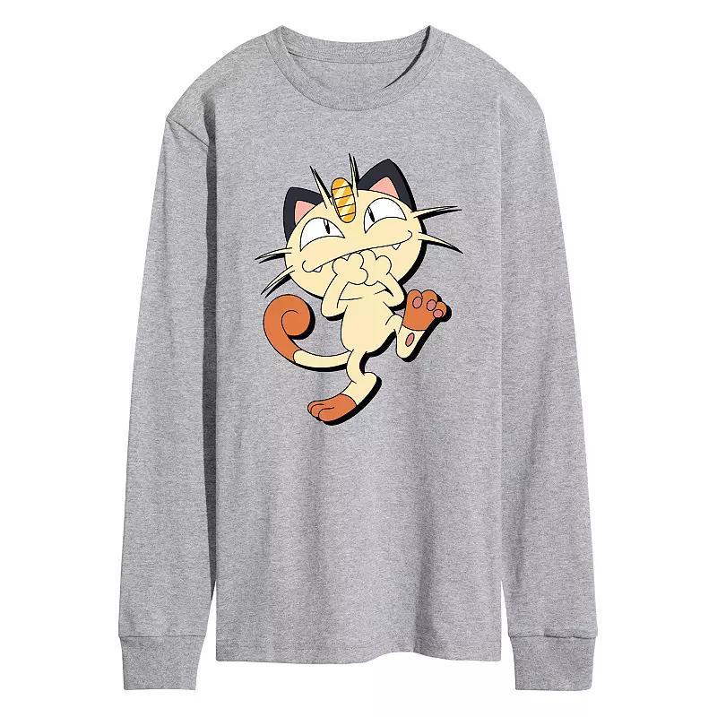 Mens Pokmon Meowth Long Sleeve Tee Athletic Grey Product Image