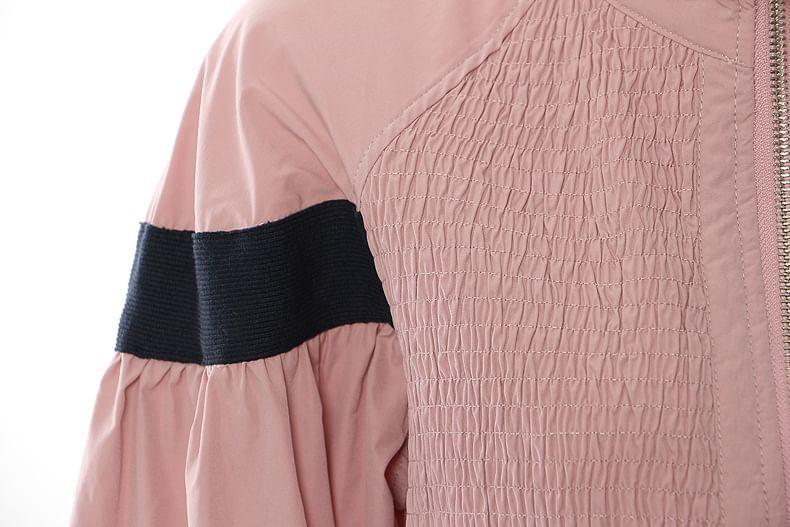 Stand Collar Two Tone Zip Up Jacket Product Image