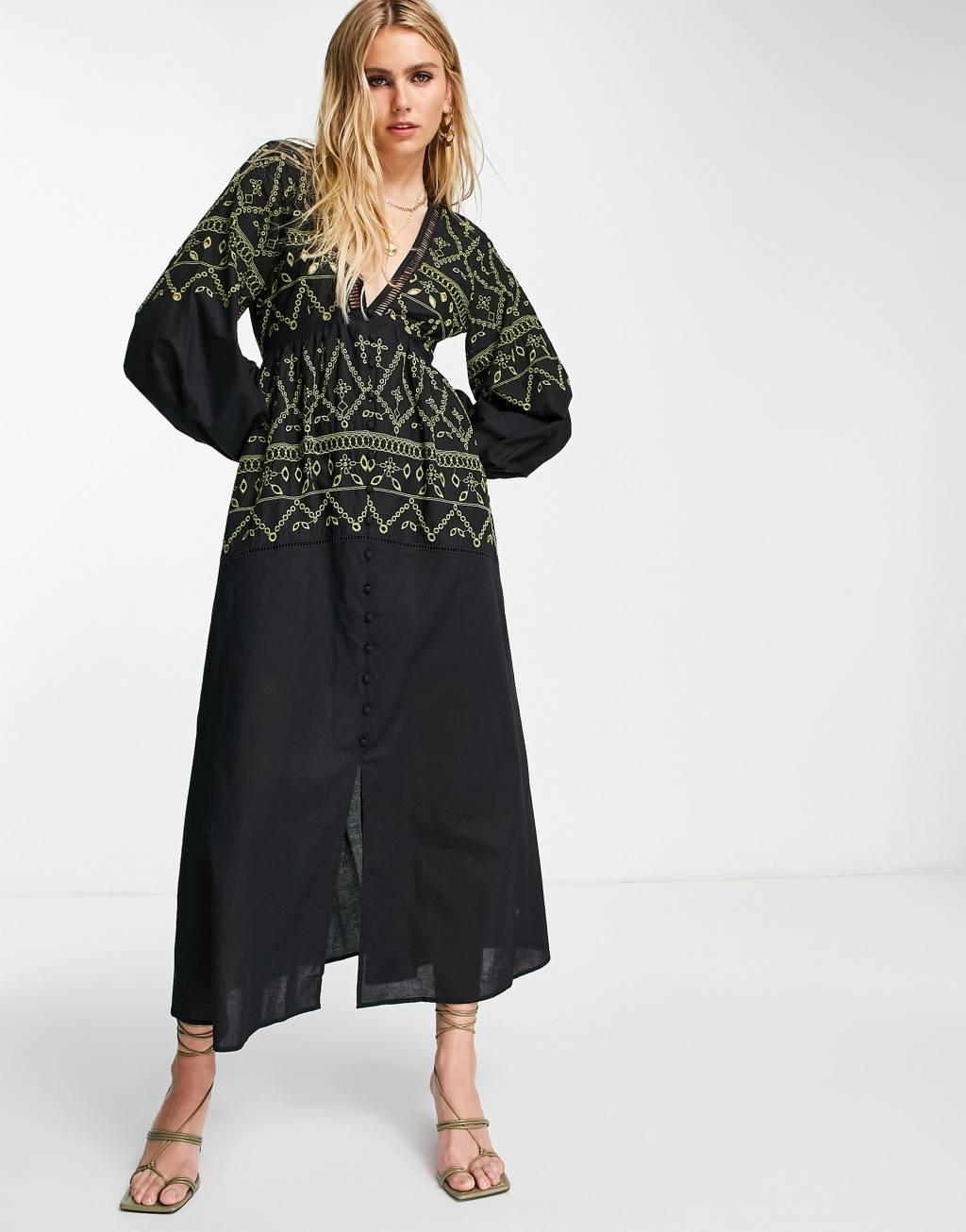 ASOS DESIGN embroidered button up midaxi dress Product Image