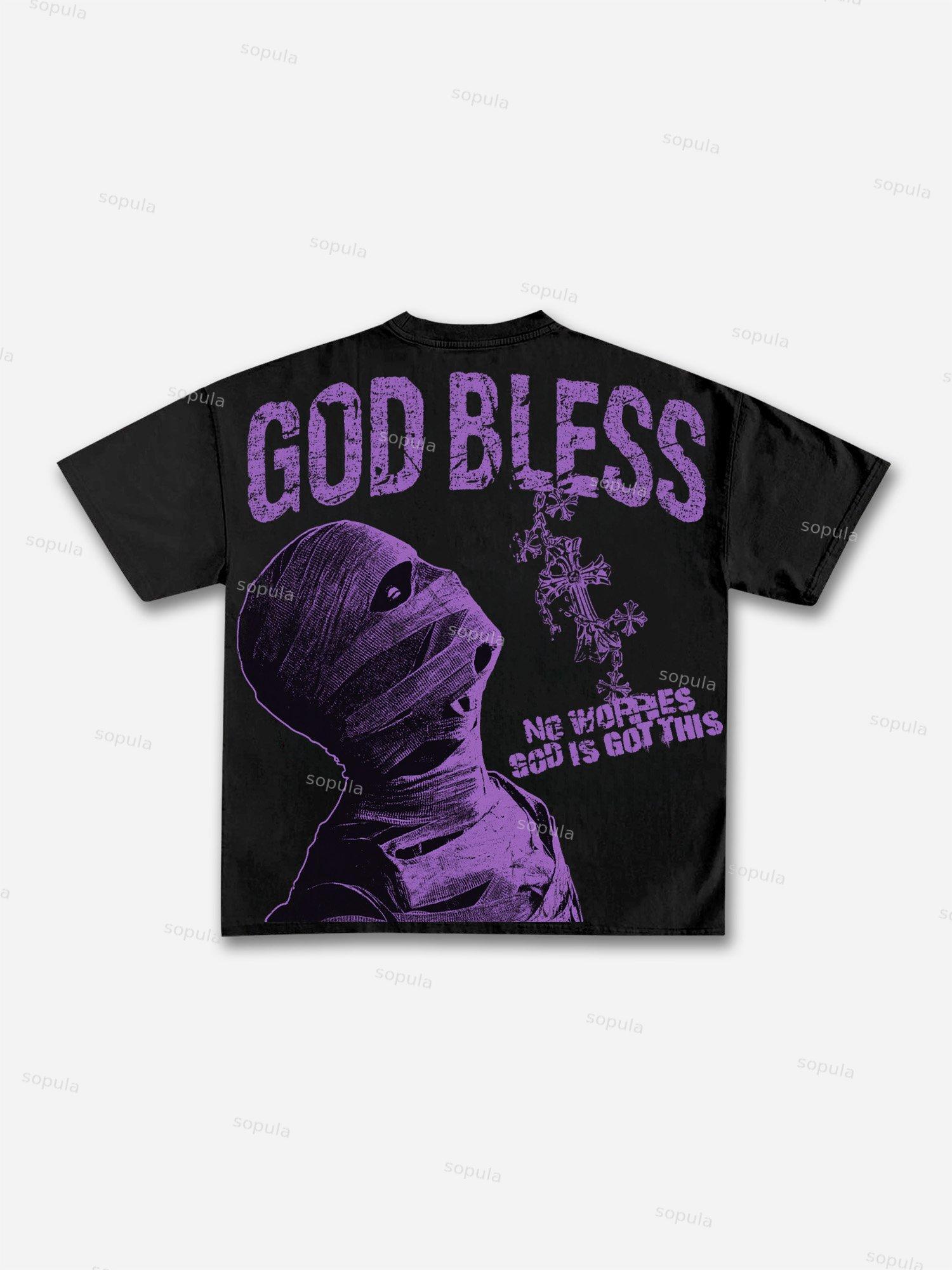 God Bless Vintage Cross Mummy Graphic Cotton T-shirt Product Image