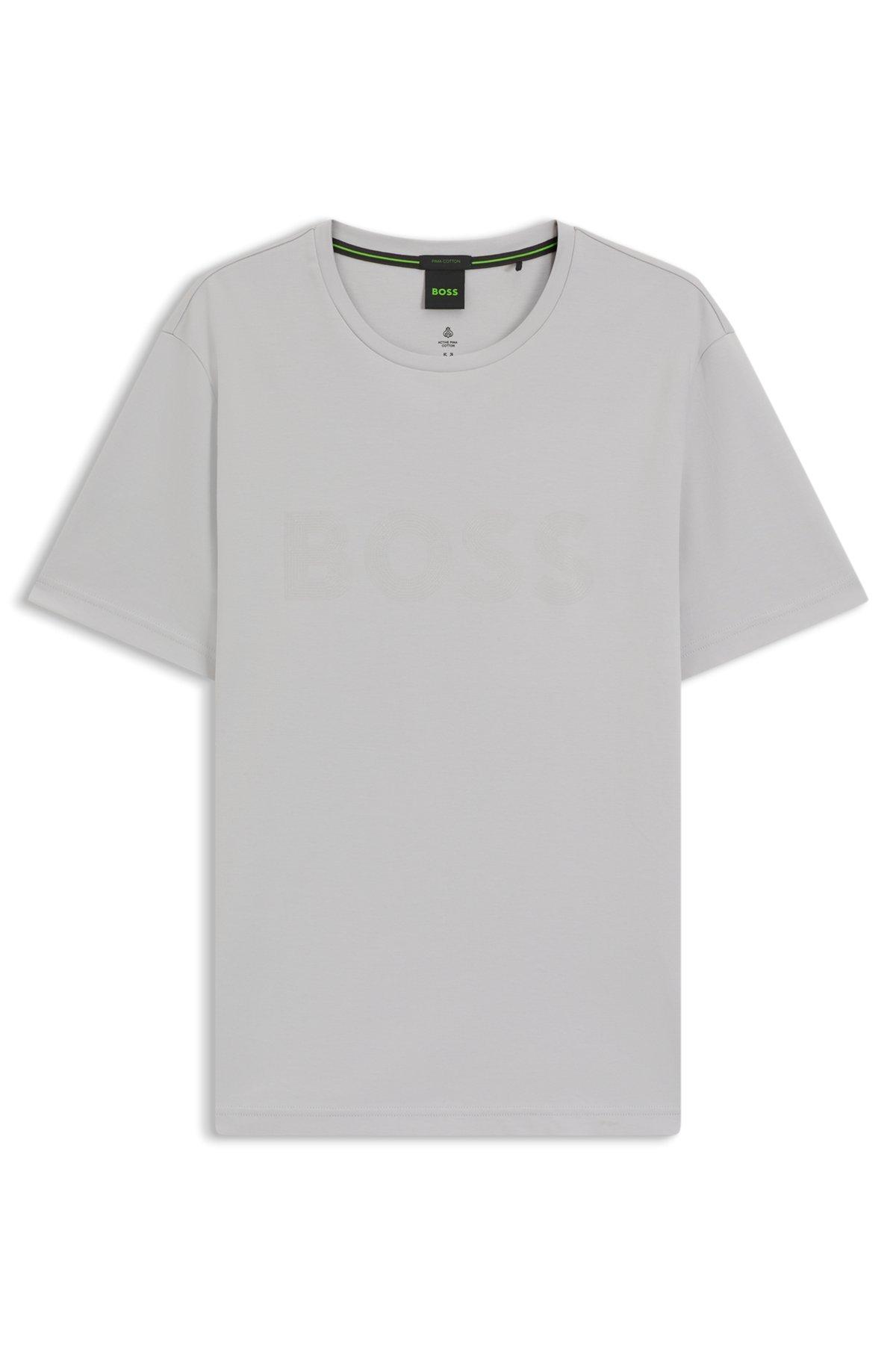 BOSS - Pima-cotton T-shirt with gloss logo - Light Grey Product Image