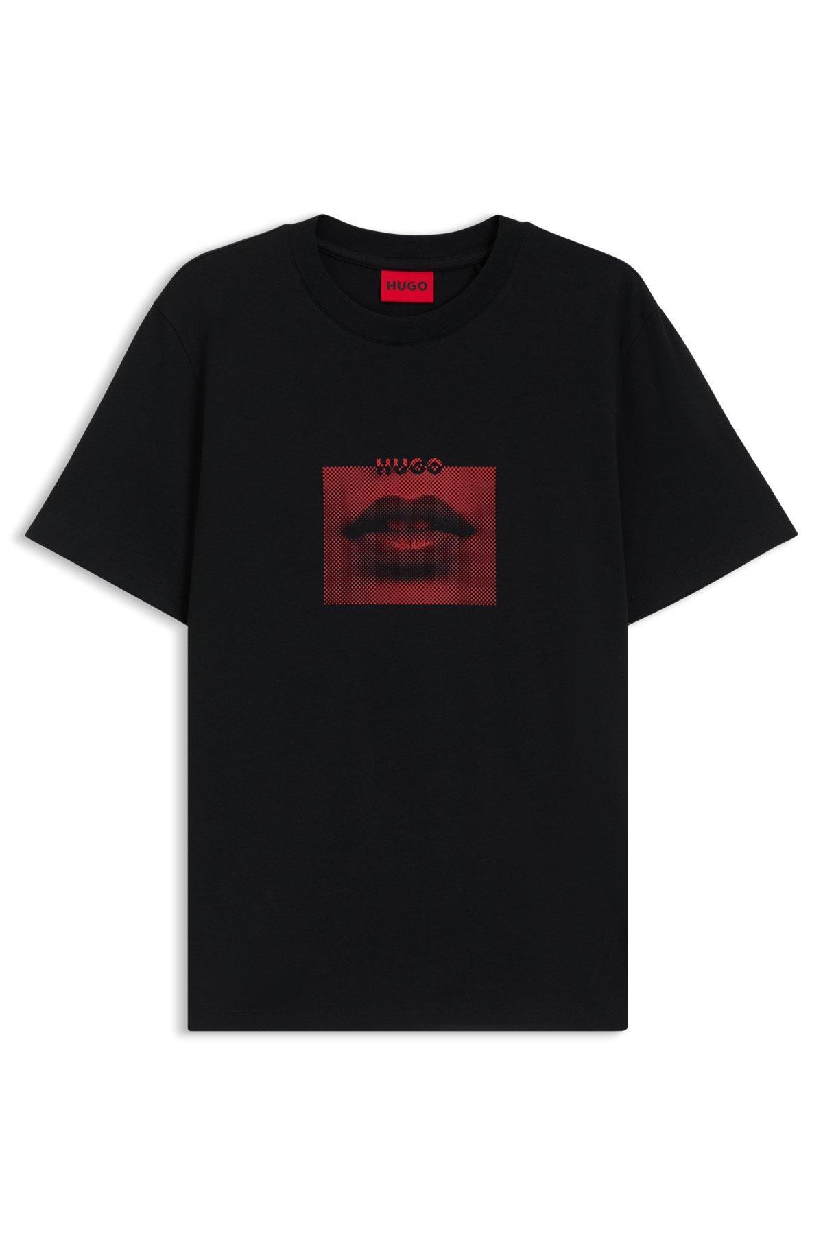 BOSS - Regular-fit T-shirt in cotton with monogram print - Black Product Image