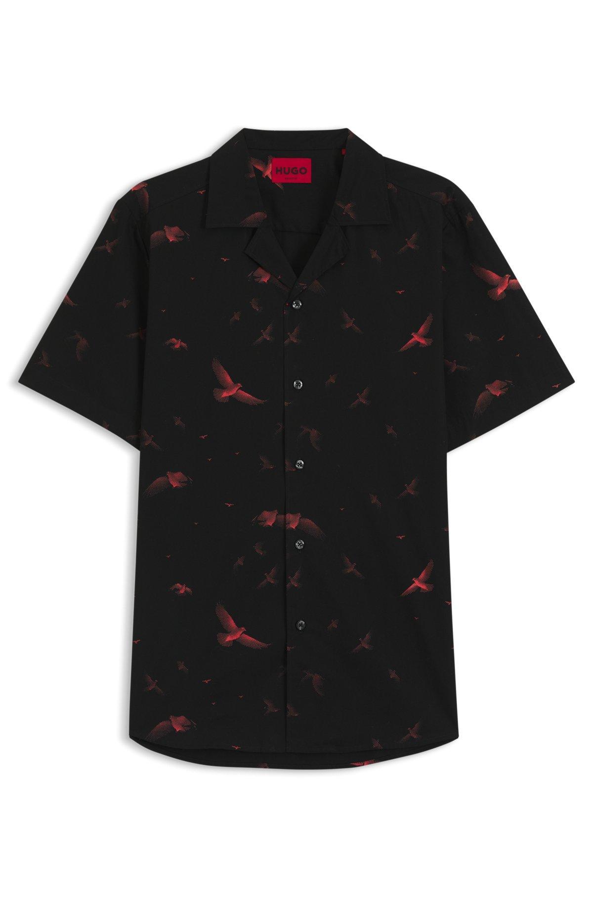 HUGO - Relaxed-fit shorts in printed cotton poplin - Black Product Image