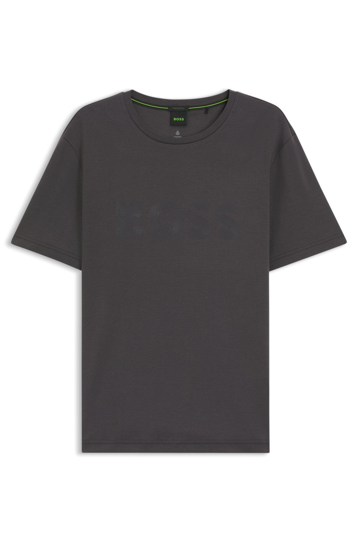 BOSS - Pima-cotton T-shirt with gloss logo - Dark Grey Product Image