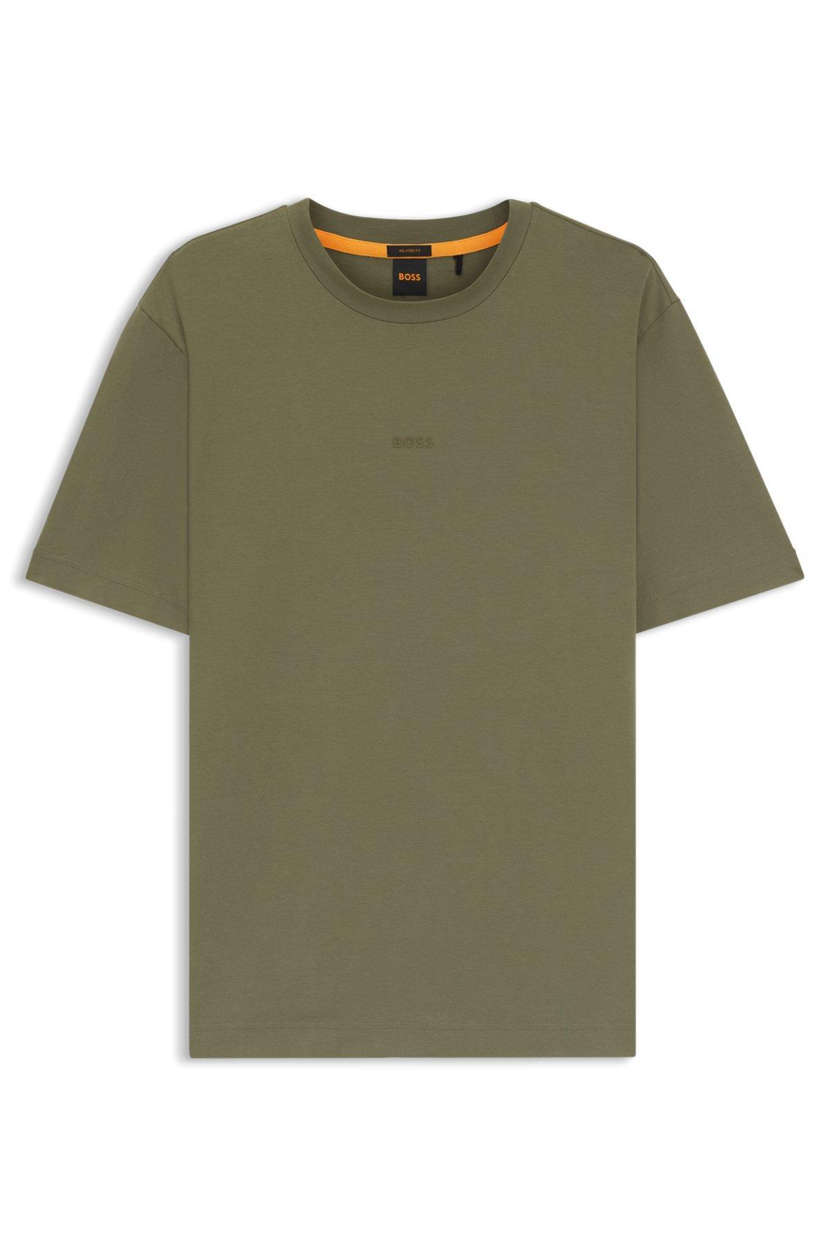BOSS - Relaxed-fit T-shirt in stretch cotton with logo print - Light Green Product Image