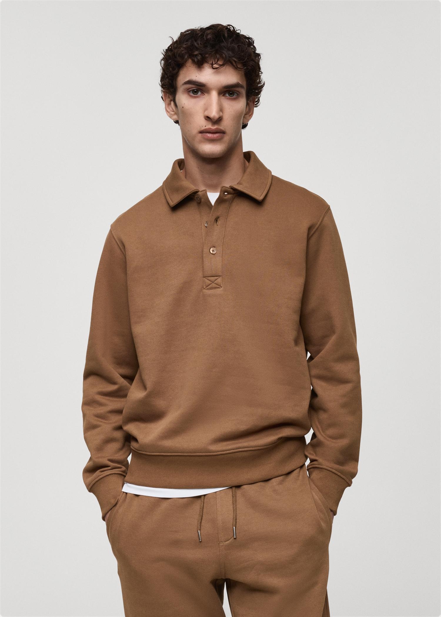 Brushed regular-fit polo sweatshirt - Men | MANGO USA Product Image