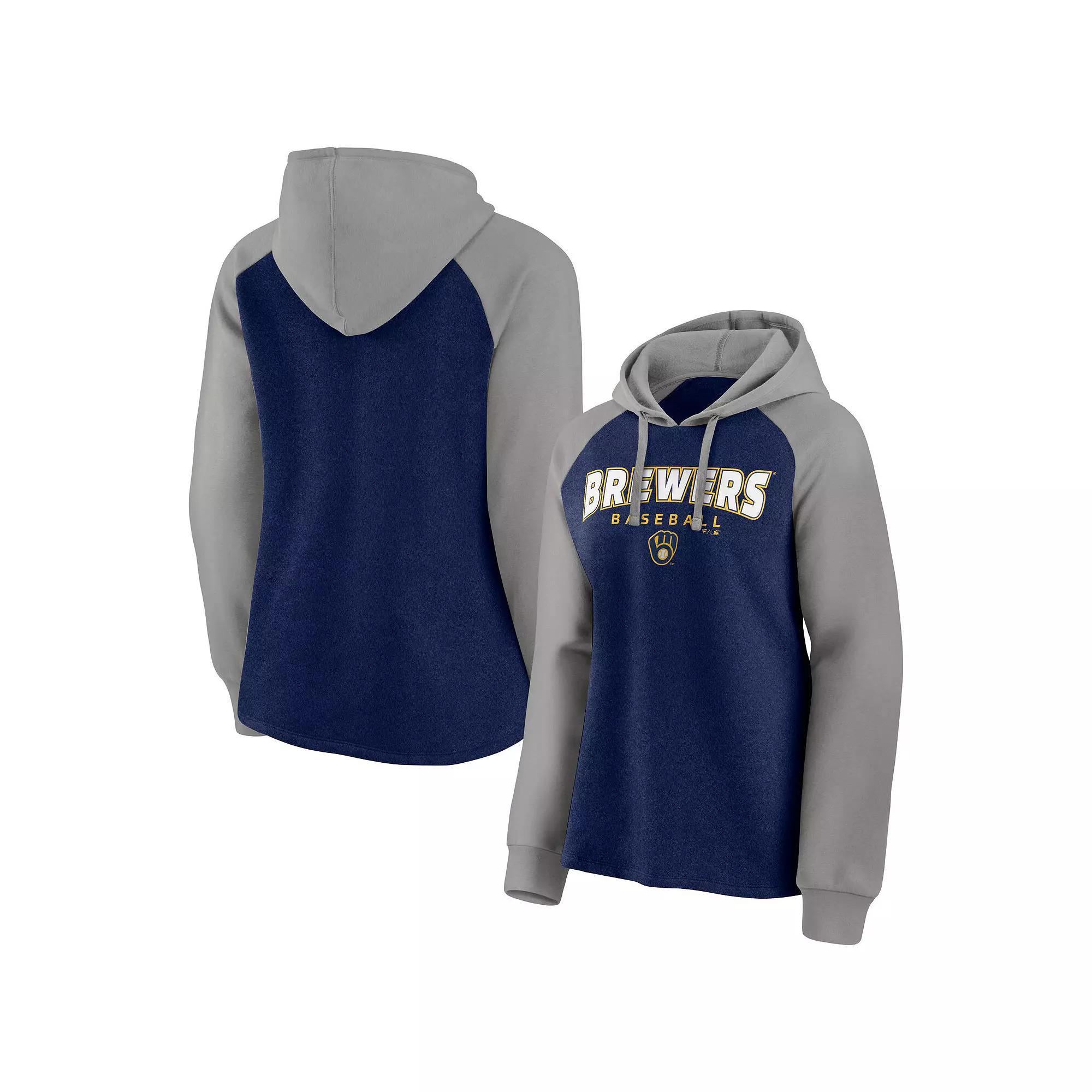 Womens Fanatics Branded Navy/Gray Milwaukee Brewers Recharged Raglan Pullover Hoodie Product Image