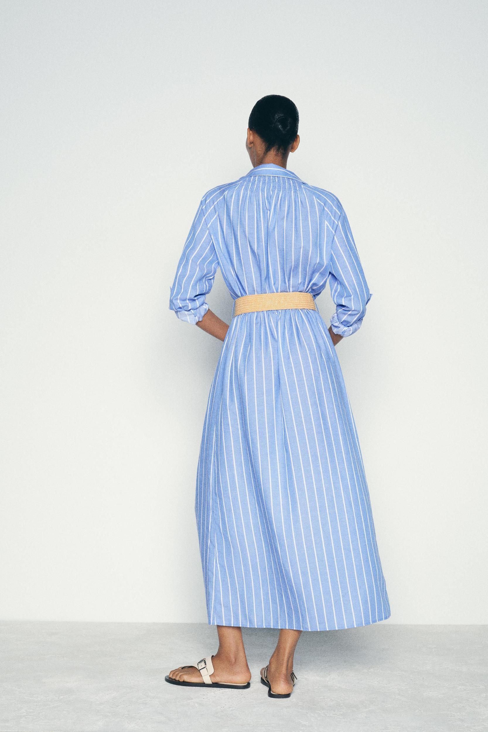 STRIPED BELTED SHIRT DRESS Product Image