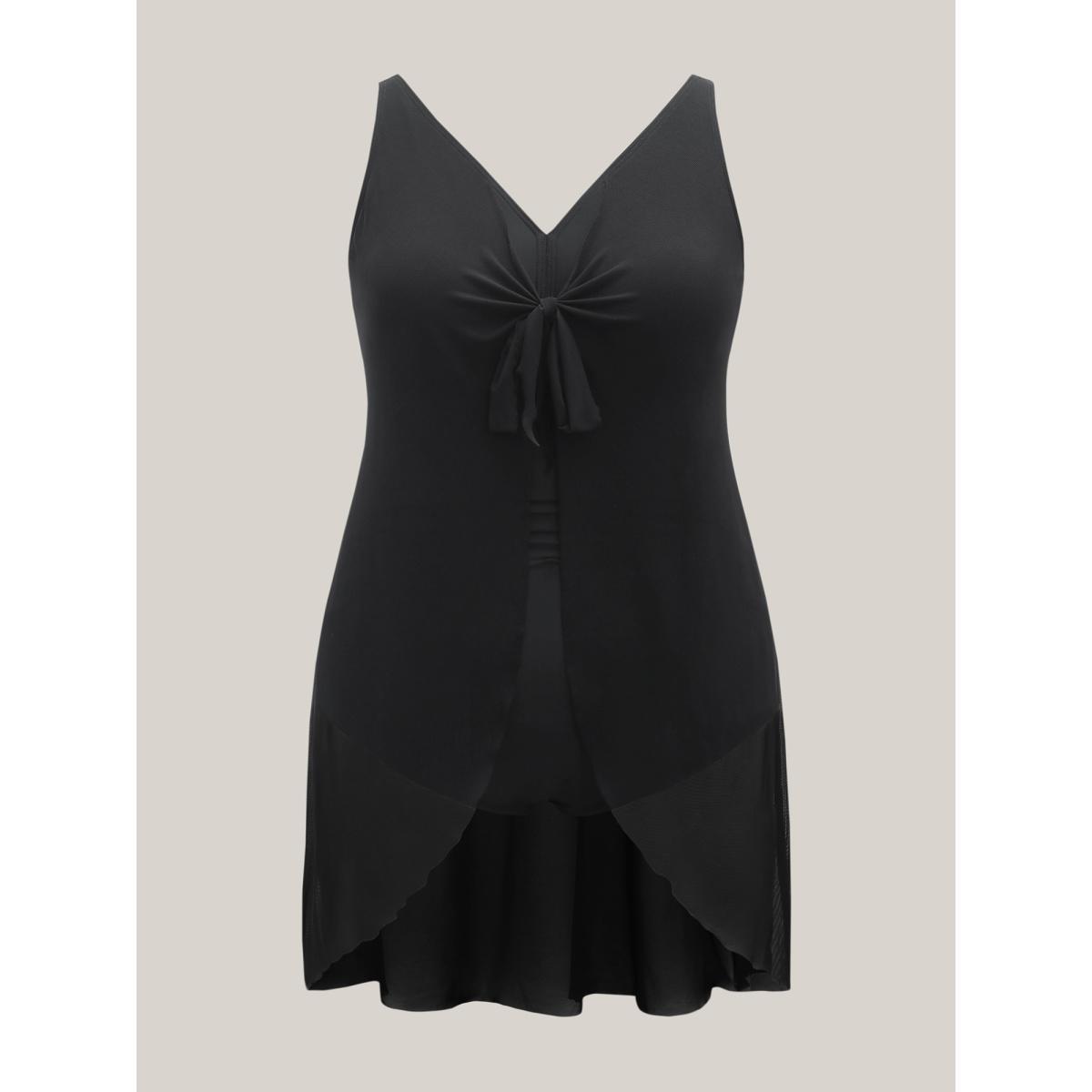 Plus Size Knotted Front Extra Coverage One-Piece Swimsuit Women's Swimwear Black Beach Tie knot Curve Bathing Suits High stretch One Pieces BloomChic 30/6X Product Image