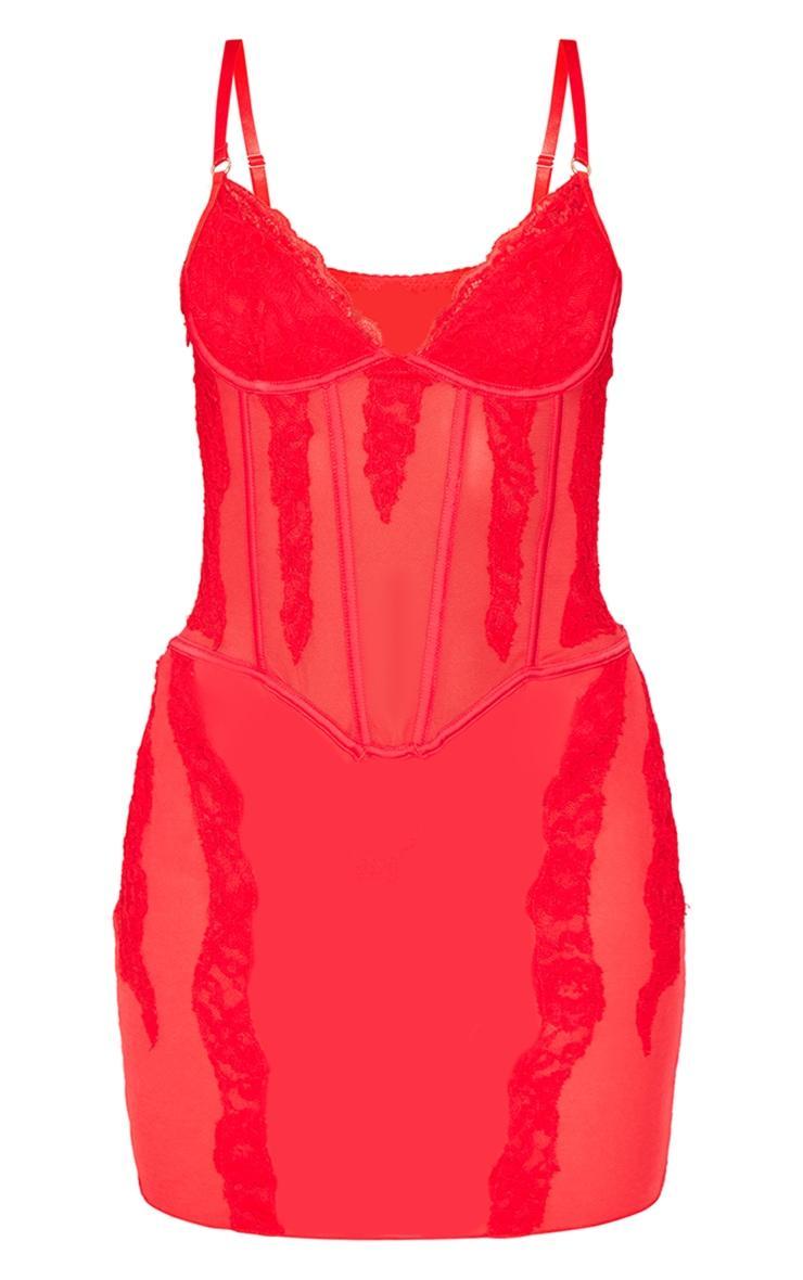 Red Lace Sheer Underwired Strappy Bodycon Dress Product Image