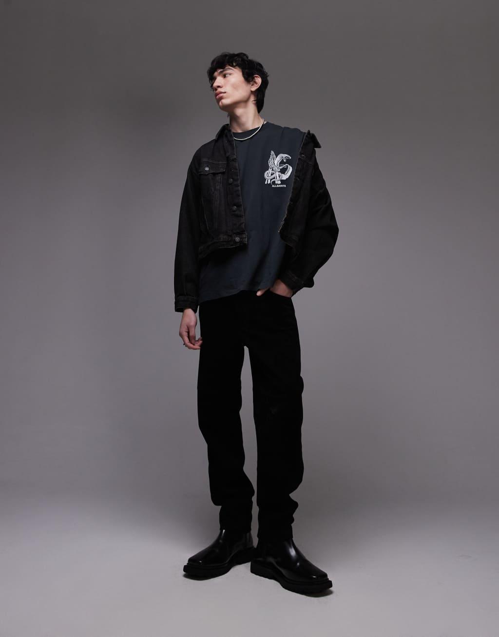 AllSaints Asp back graphic t-shirt in washed black Product Image