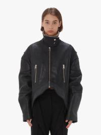 CURVED LEATHER HEM HIGH NECK JACKET in black | JW Anderson US  Product Image