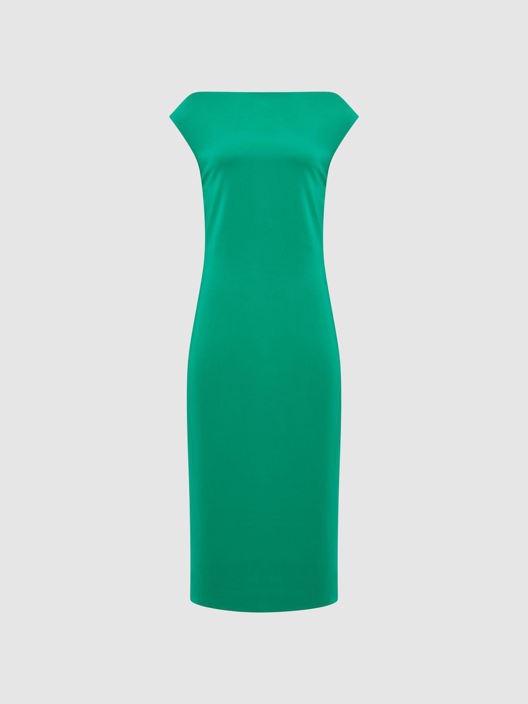 Off-Shoulder Bodycon Midi Dress in Green Product Image