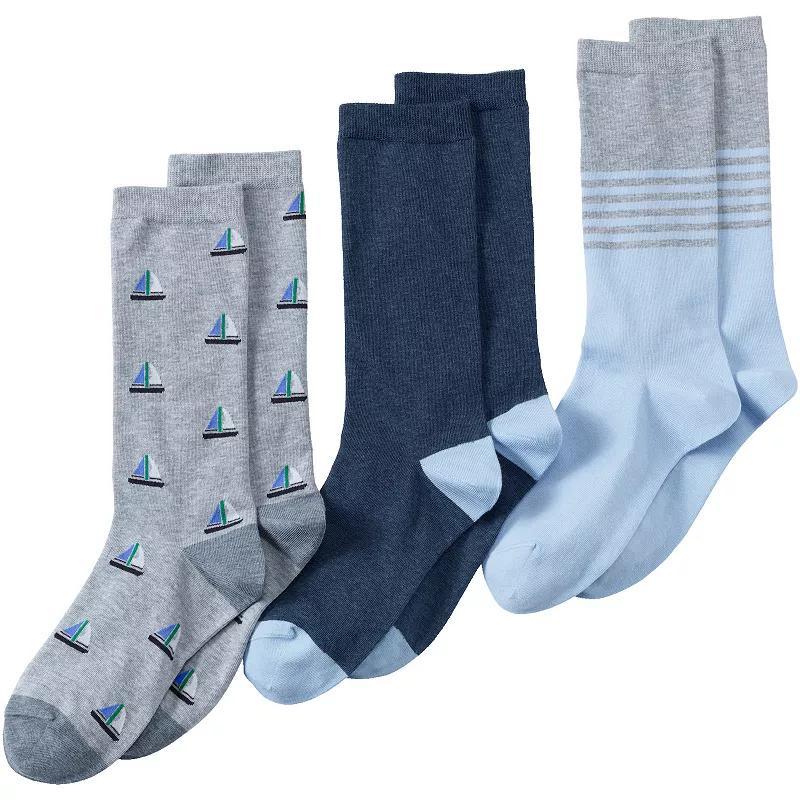 Womens Lands' End Seamless Toe Patterned Crew Socks 3-Pack, Women's, Snow Floral Stripe Product Image