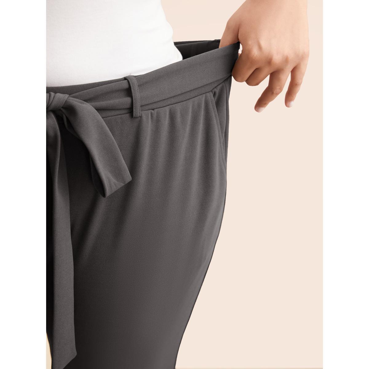 Plus Size Solid Tie Knot Skinny Pants Women DimGray Elegant Skinny Mid Rise Everyday Pants BloomChic 18-20/2X Product Image