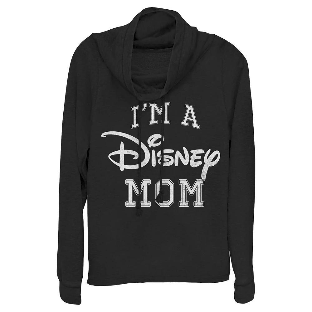 Disney's I'm A Disney Mom Varsity Style Women's Cowlneck Graphic Lightweight Long Sleeve, Size: XXL, Black Product Image