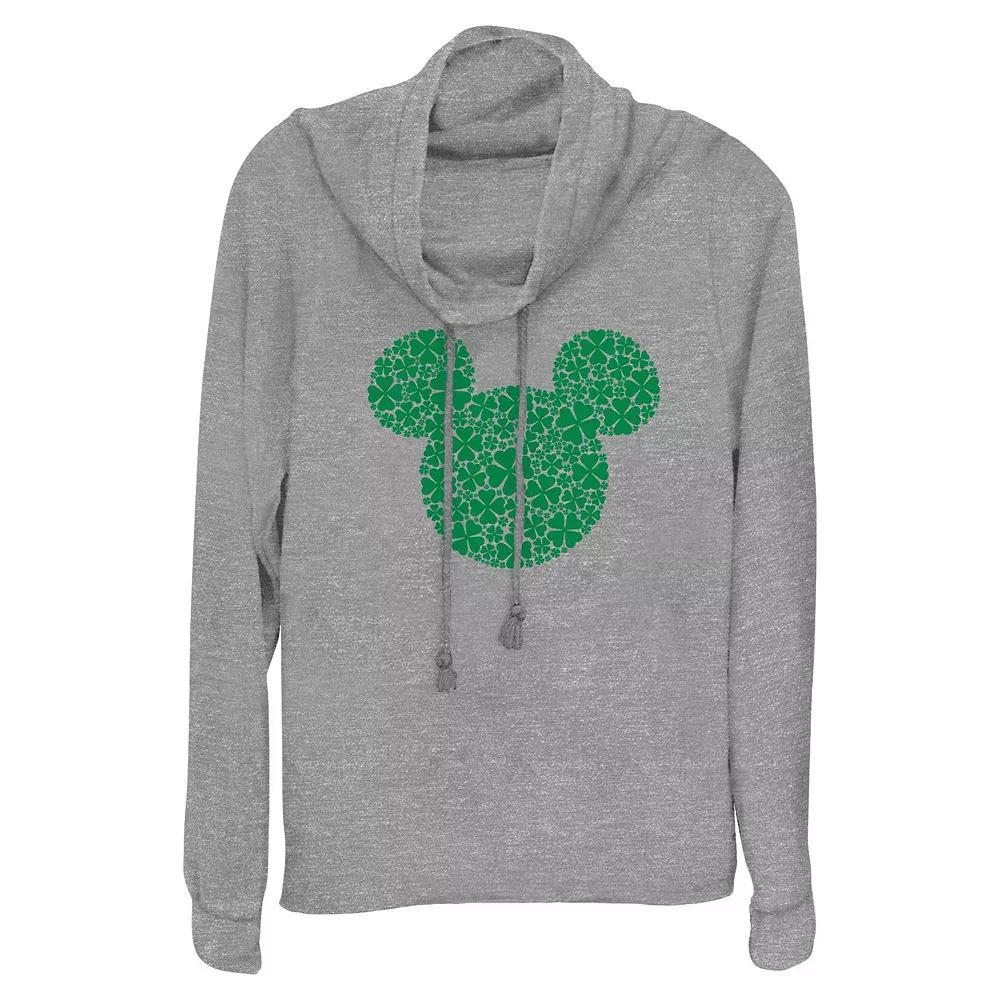 Disney's Mickey Mouse Shamrock Print Head Women's Cowlneck Graphic Lightweight Long Sleeve, Size: Small, Gray Grey Product Image