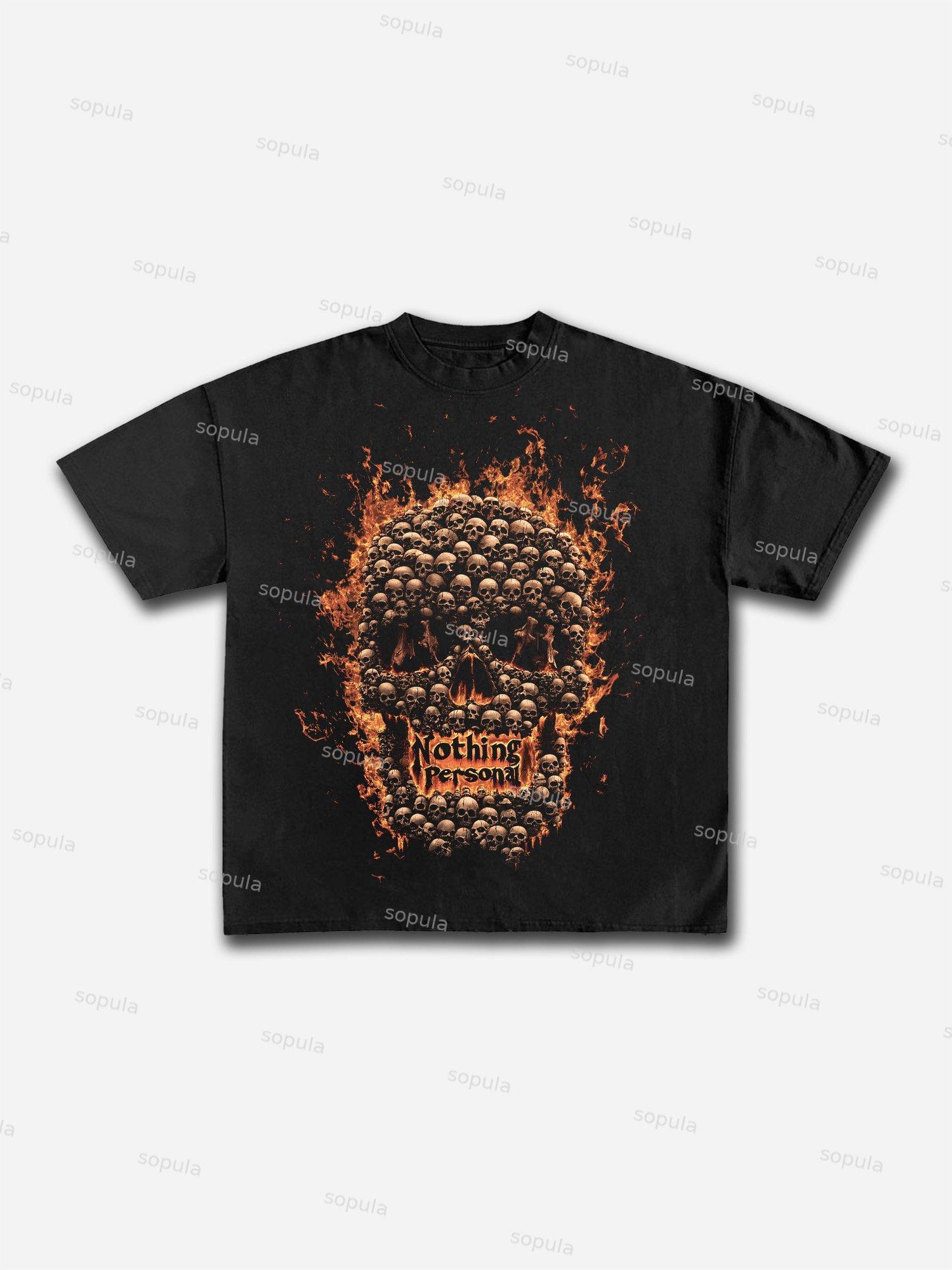 Flaming Skull Graphic Cotton T-shirt Product Image