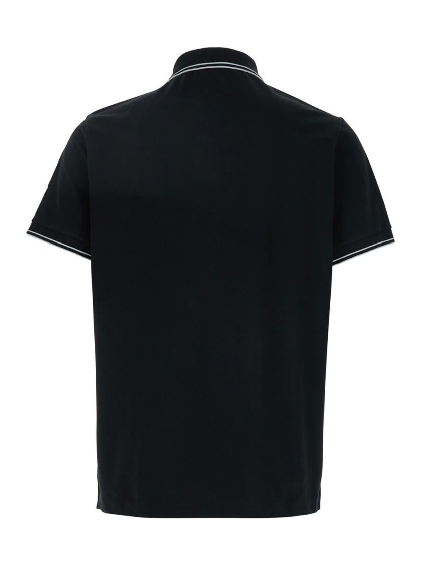 STONE ISLAND Black Polo Shirt With Classic Collar And Logo Patch On The Front In Cotton Stretch Man Product Image