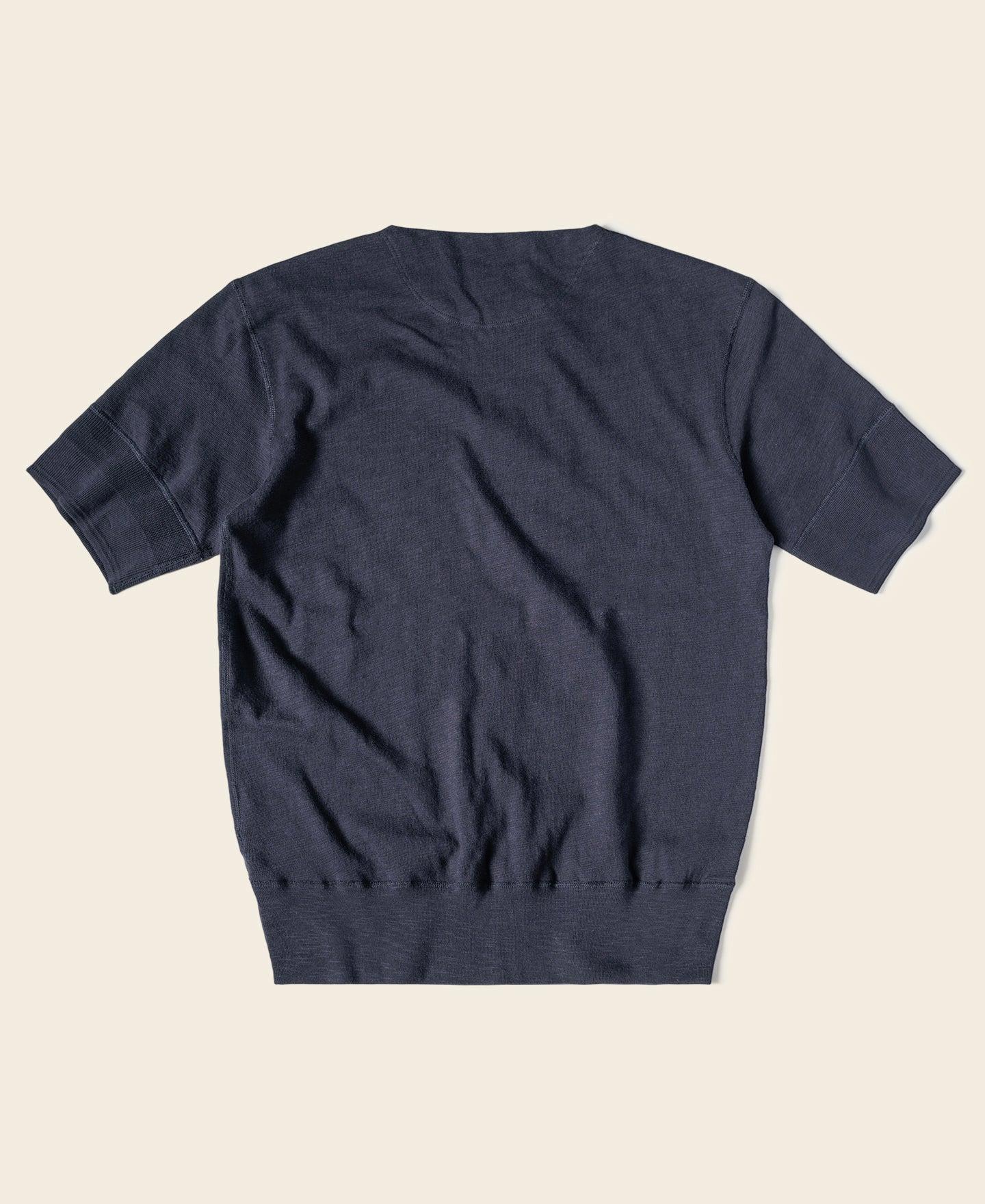 Side Closing Short Sleeve Henley T-Shirt - Navy Product Image