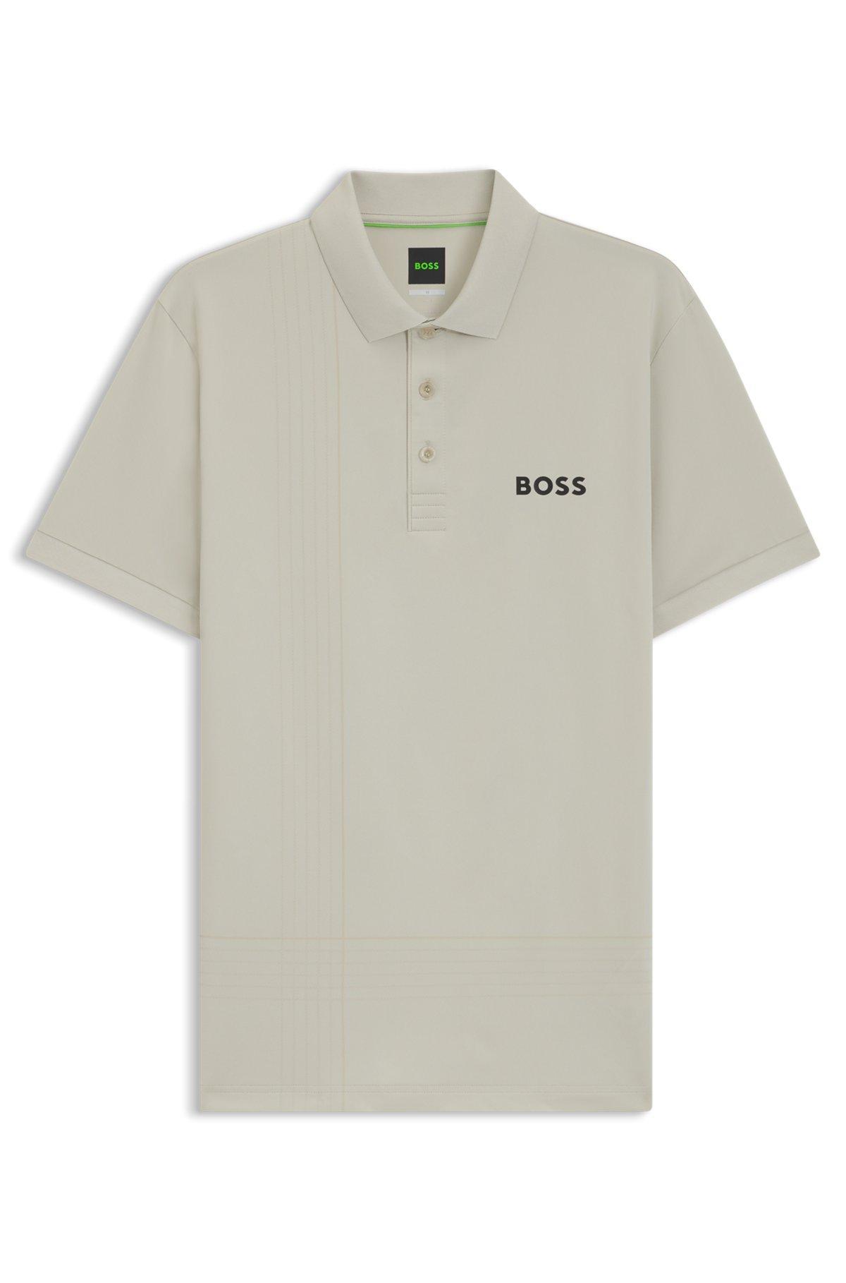 BOSS - Active quick-dry polo shirt with check artwork - Light Beige Product Image