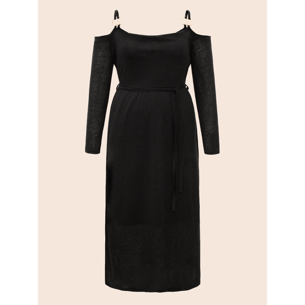 Plus Size Obsidian Side Slit Accents Maxi Dress Black Women Cocktail Belted Party Curvy Bloomchic 10/M Product Image