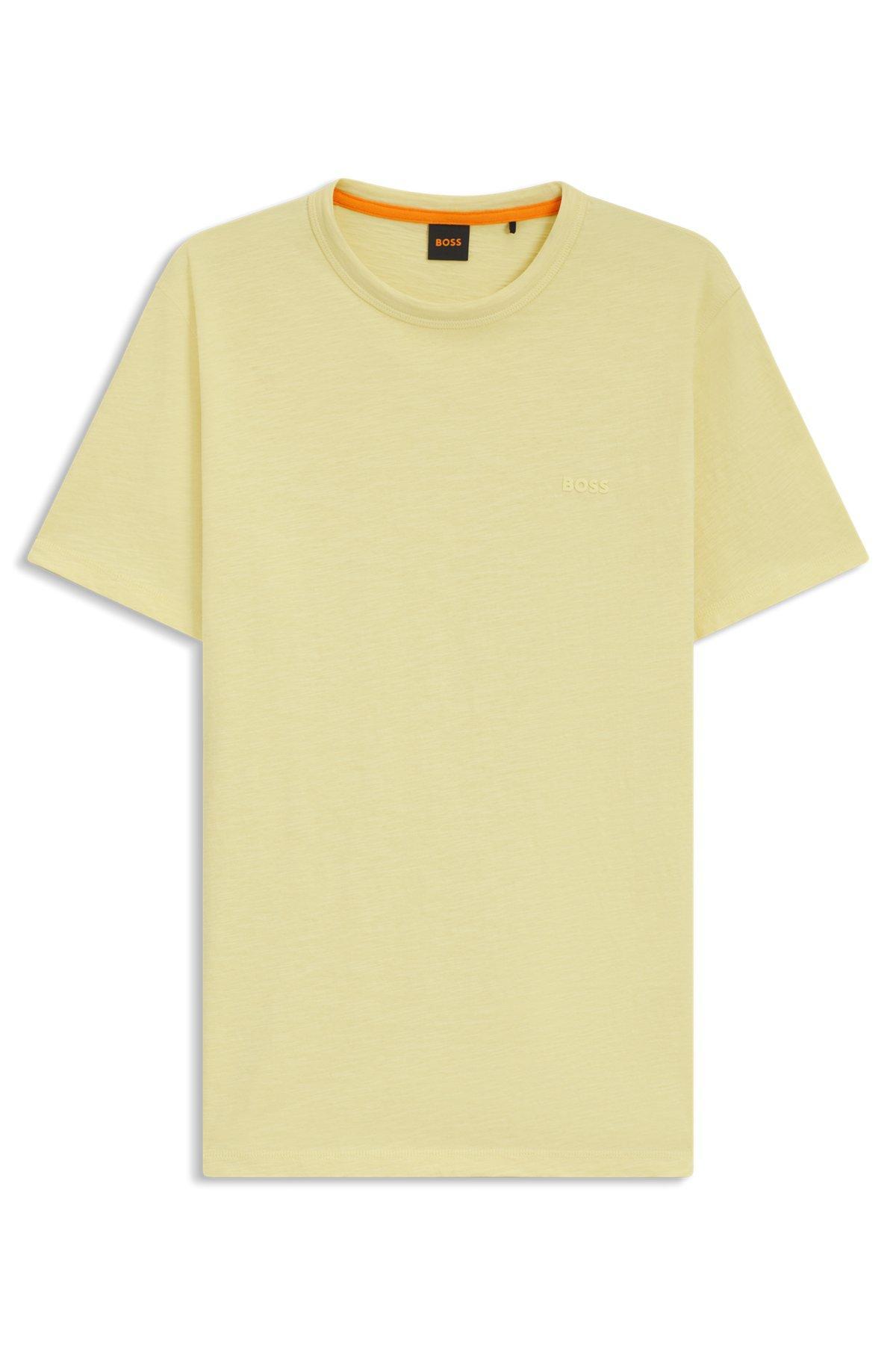 BOSS - Regular-fit T-shirt in cotton with mouline logo - Light Yellow Product Image