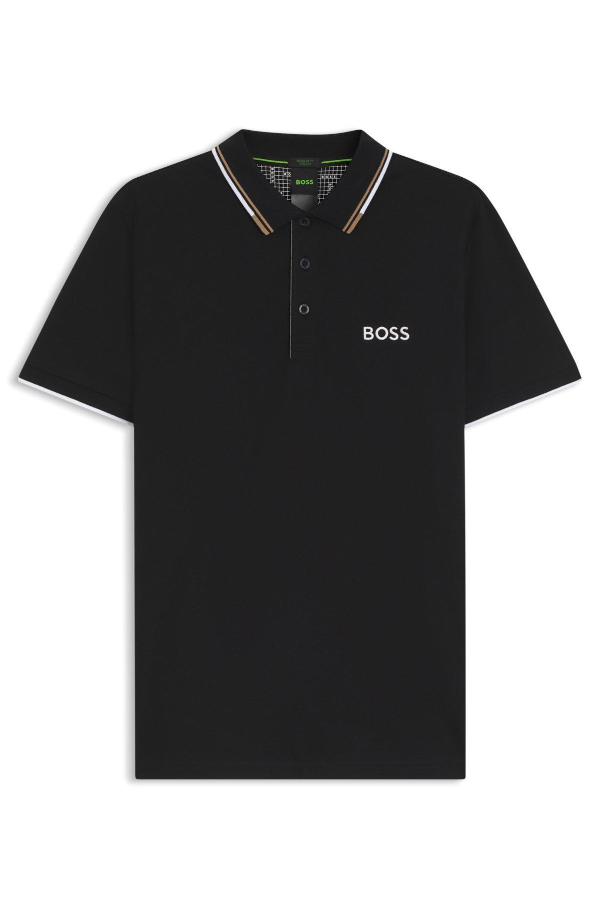 BOSS - Polo shirt with contrast logos - Black Product Image