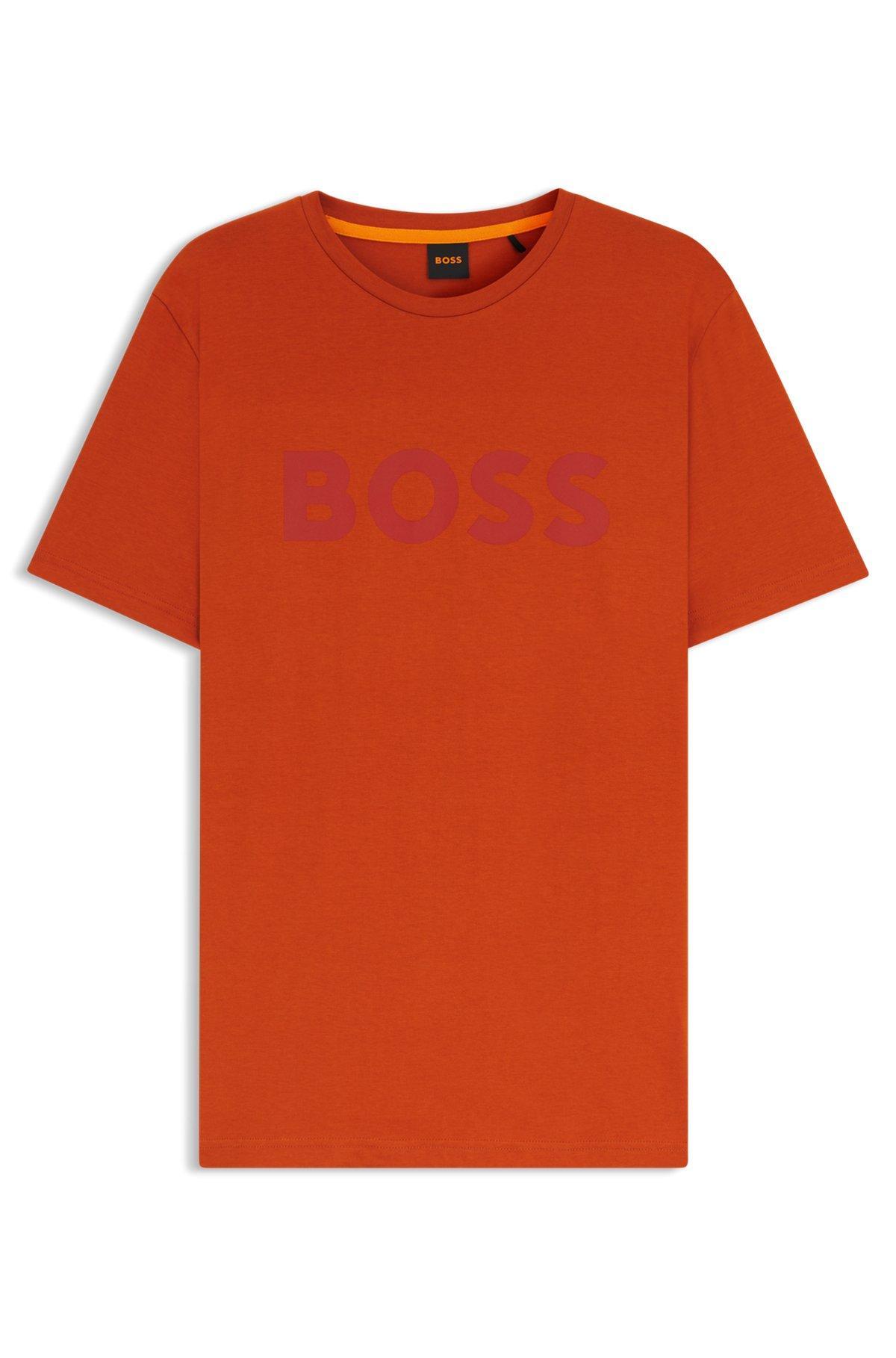 BOSS - Cotton-jersey T-shirt with curved-logo print - Light Orange Product Image