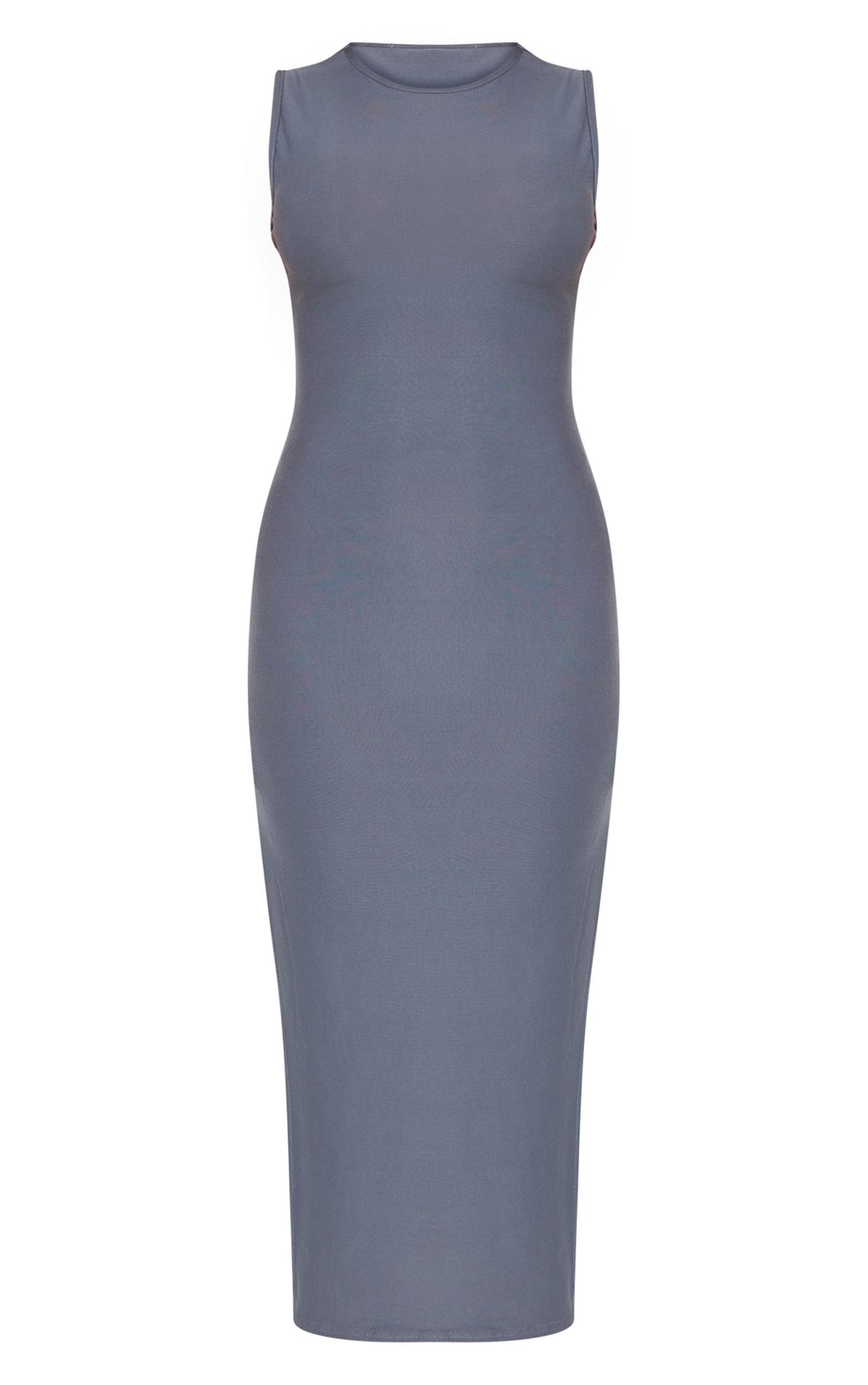 Charcoal Soft Touch Racer Neck Sleeveless Midaxi Dress Product Image