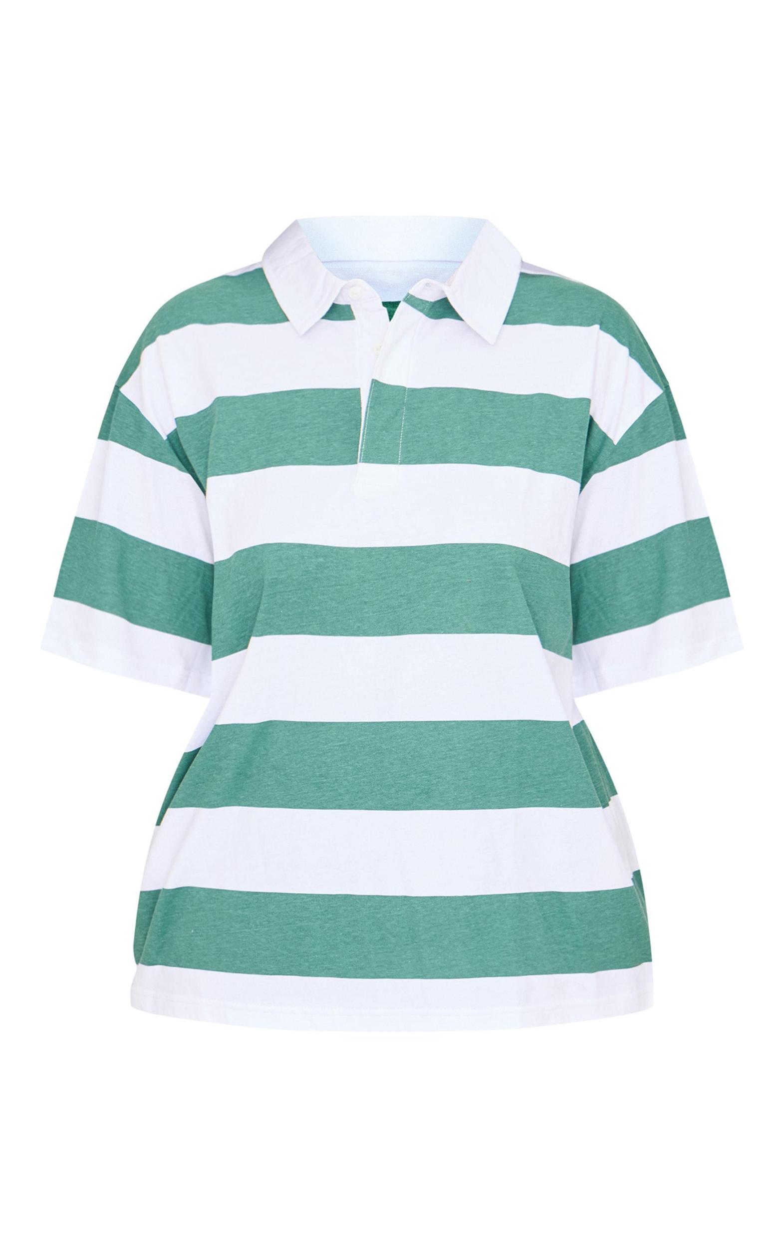 Plus Green Chunky Striped Collared Oversized T Shirt Product Image