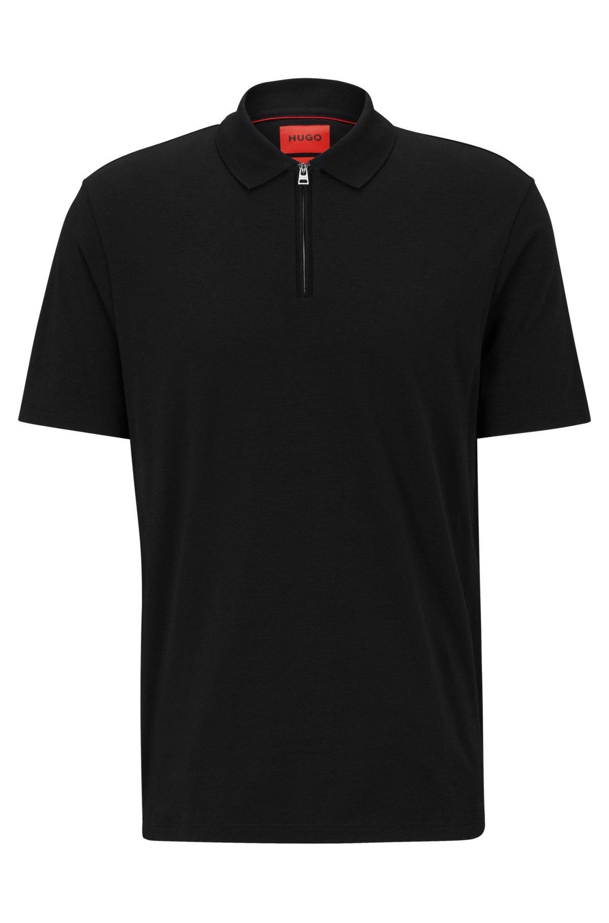 Cotton-blend polo shirt with zip placket Product Image
