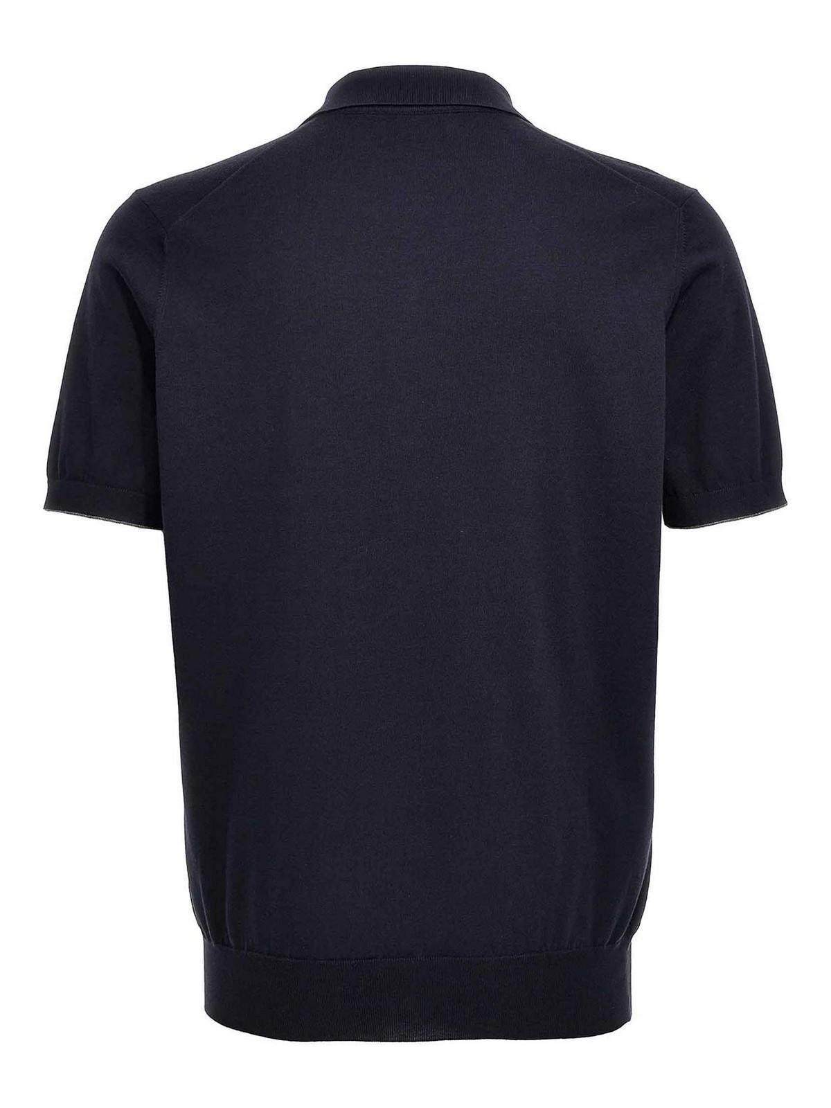 BRUNELLO CUCINELLI Knitted Polo Shirt In Blue Product Image