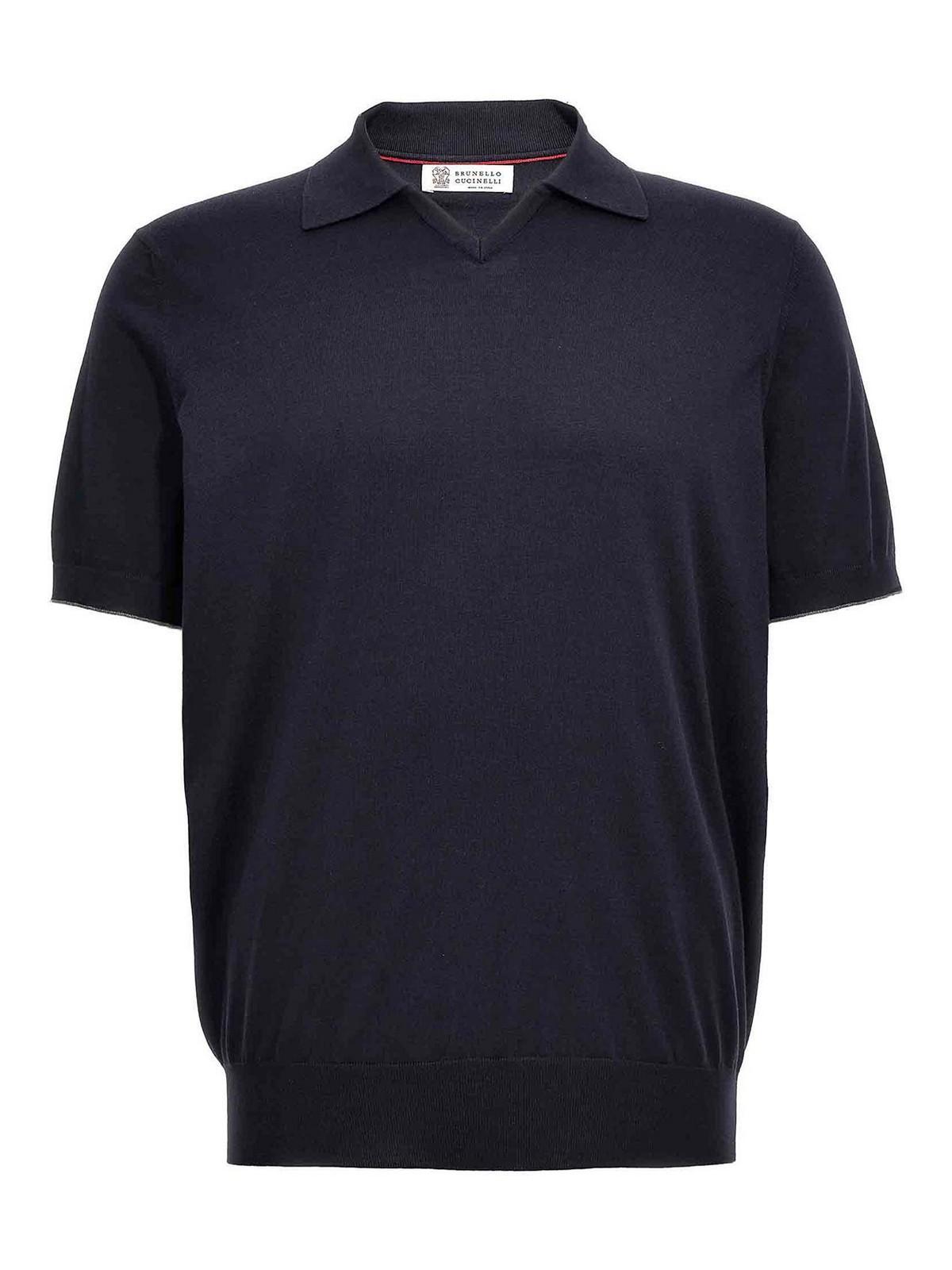 BRUNELLO CUCINELLI Knitted Polo Shirt In Blue Product Image