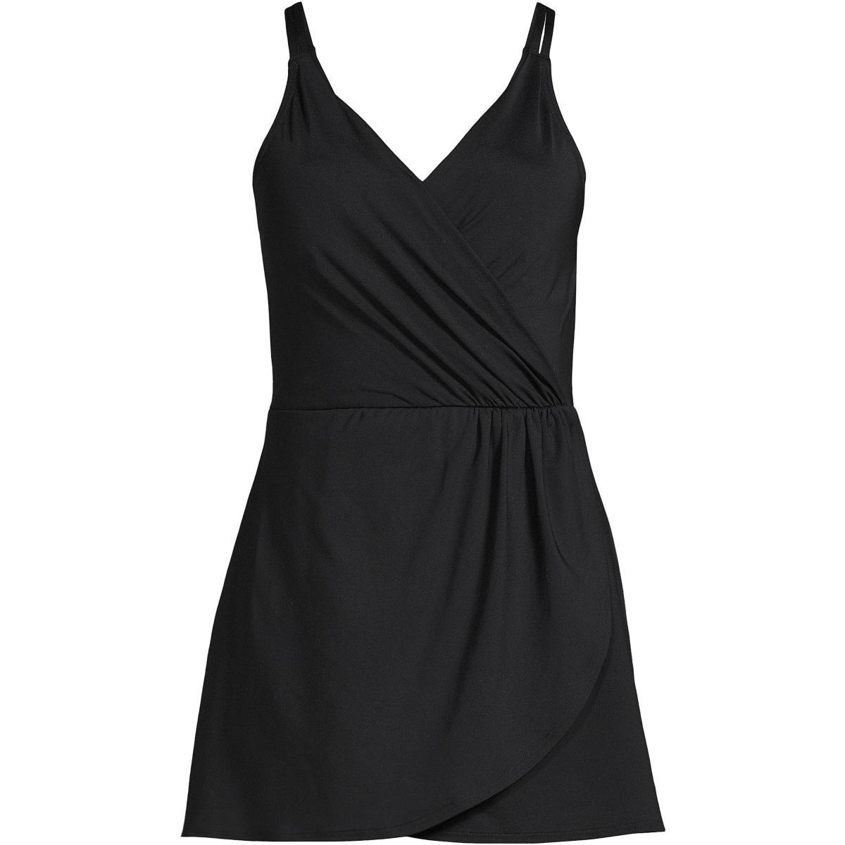 Women's Lands' End V-neck Tulip Wrap One-Piece Swimsuit Dress, Size: Small, Black Product Image