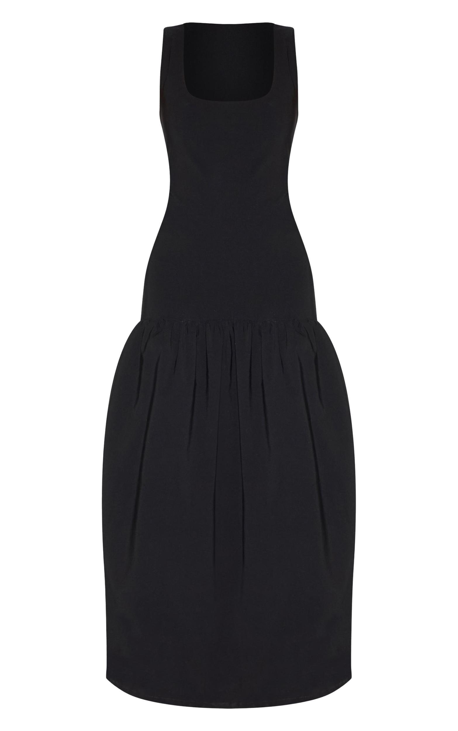  Black Stretch Woven Drop Waist Maxi Dress Product Image