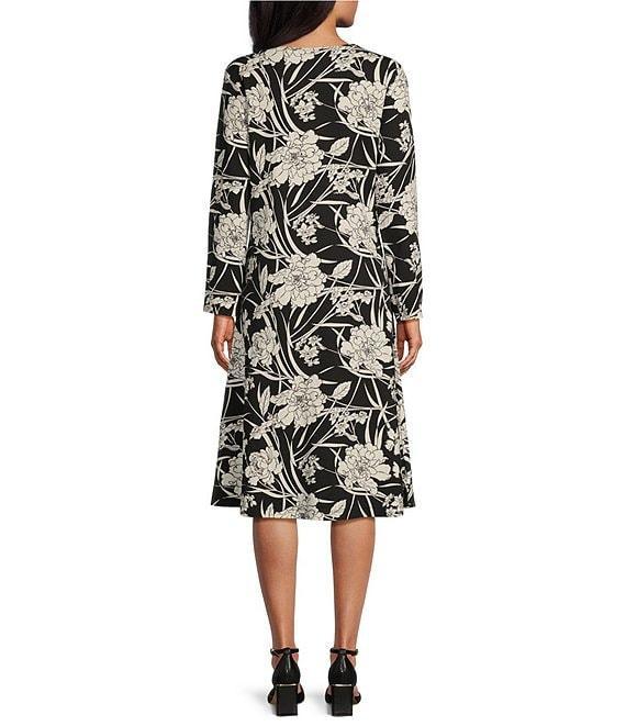 Bryn Walker Rya Modal Ponti Floral Print Round Neck Long Sleeve Midi Dress Product Image