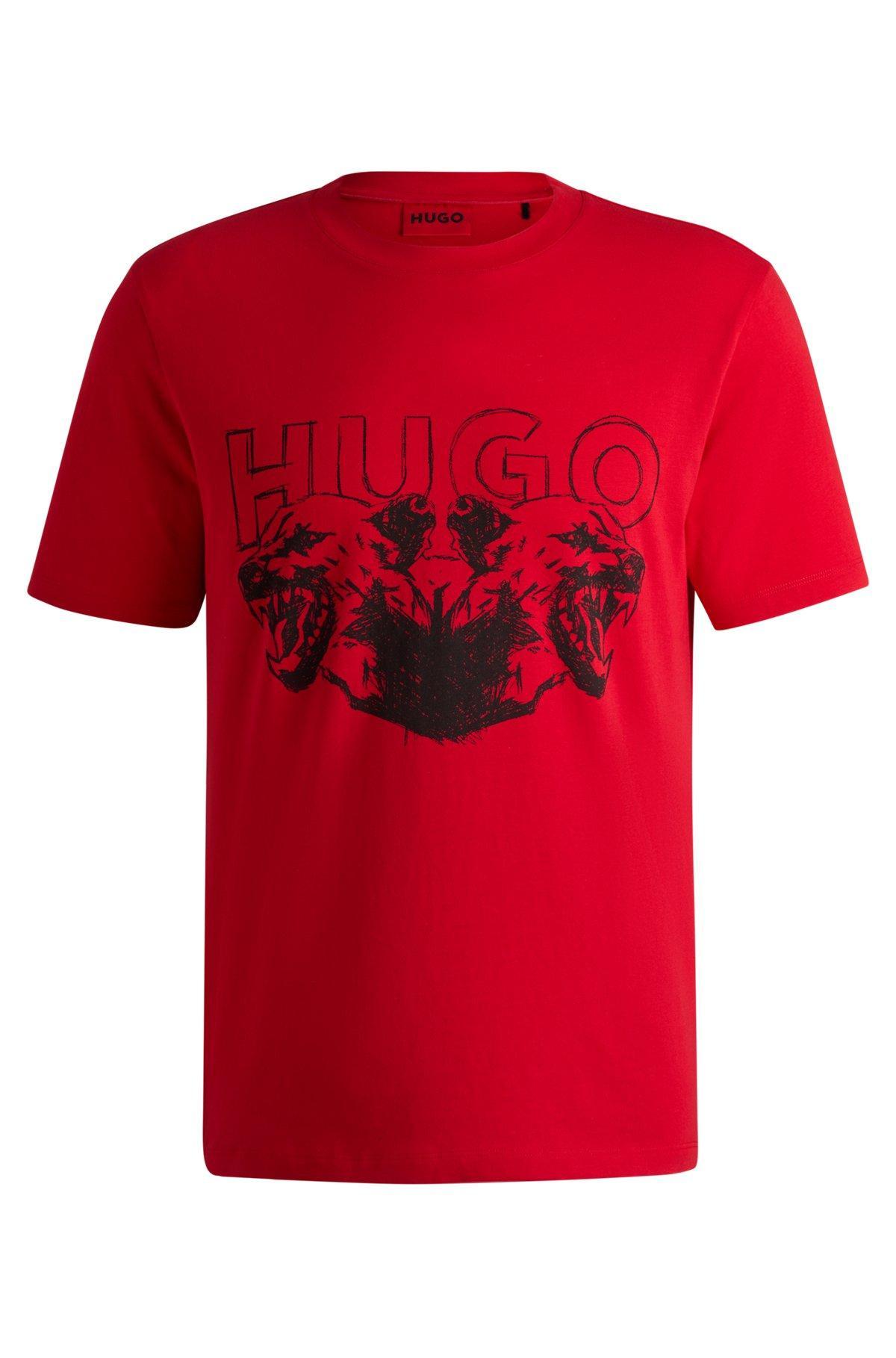 Cotton-jersey T-shirt with logo and animal graphic Product Image