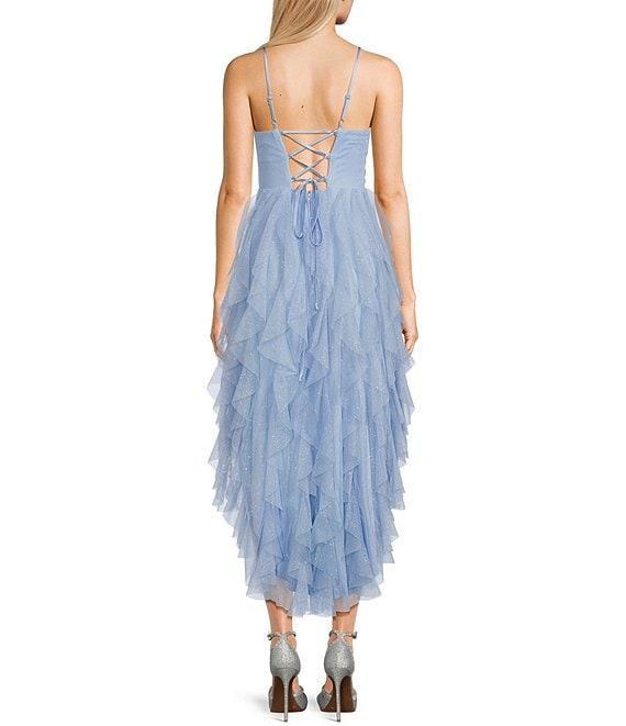 Pear Culture Glitter Mesh Corkscrew High-Low Dress Product Image