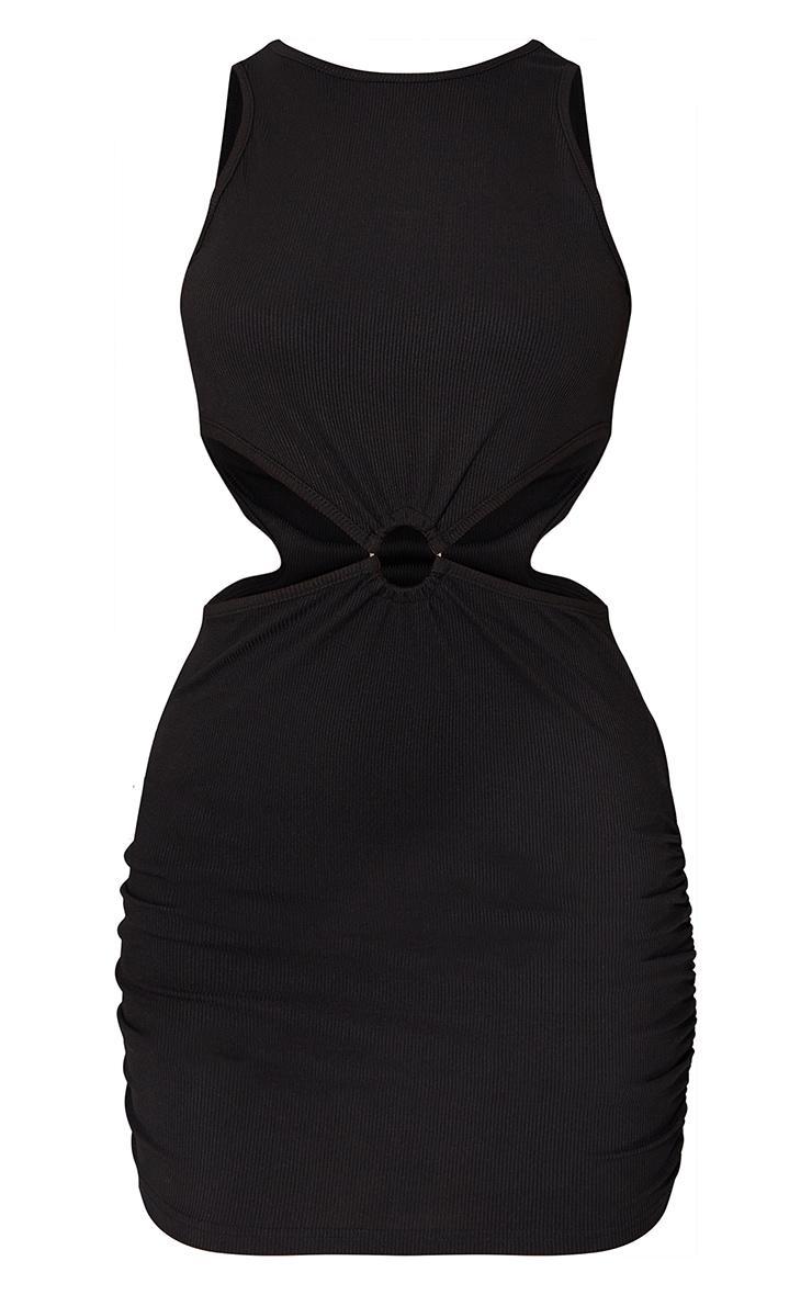 Black Ribbed Ring Detail Waist Cut Out Sleeveless Bodycon Dress Product Image