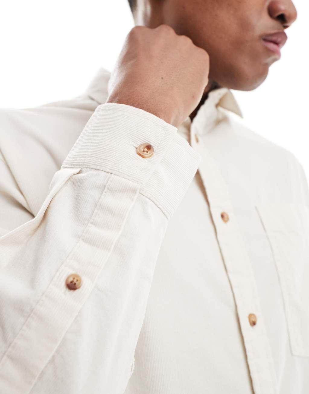 ASOS DESIGN boxy oversized cord shirt in ecru Product Image