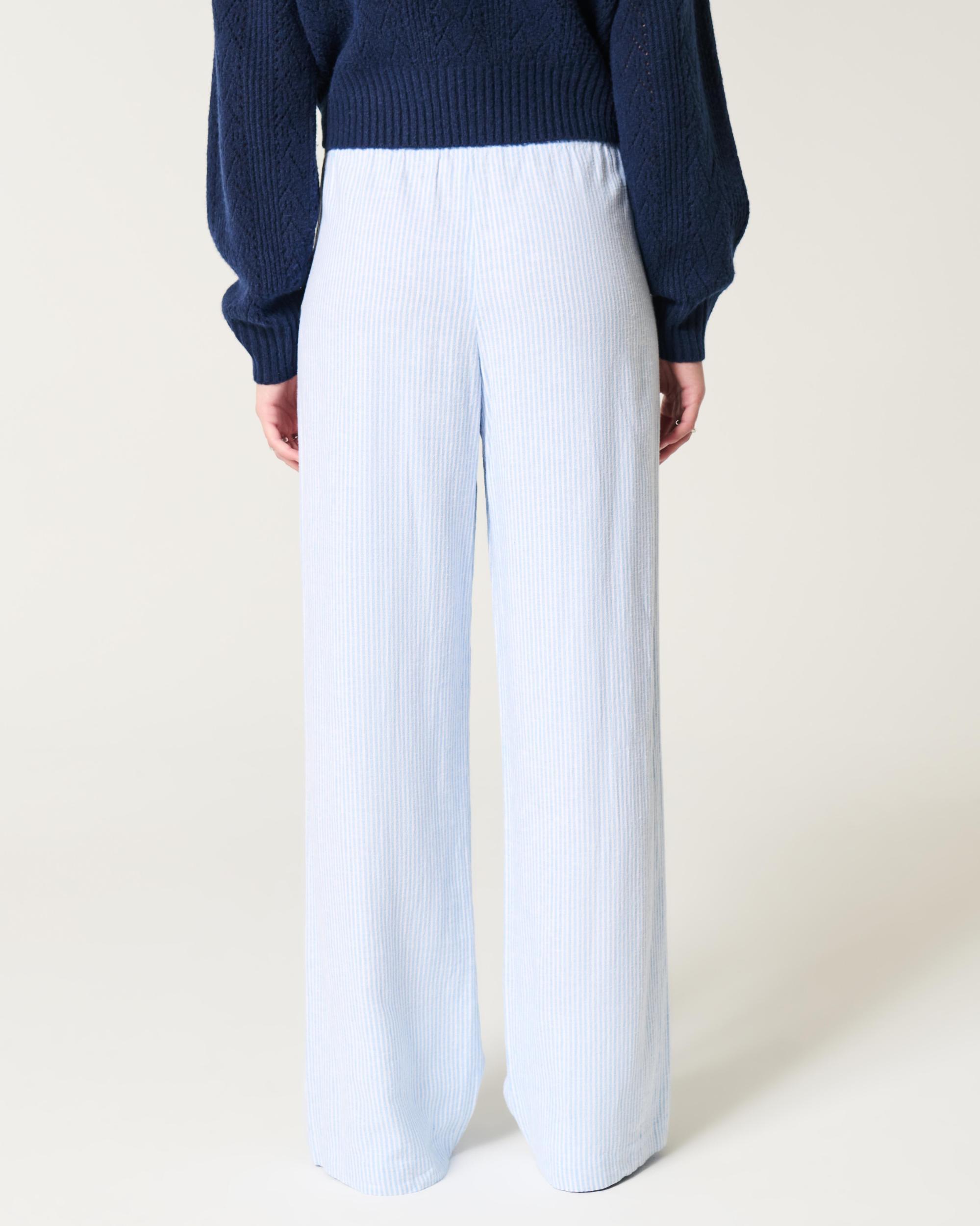 Linen-Blend Pull-On Baggy Pants Product Image