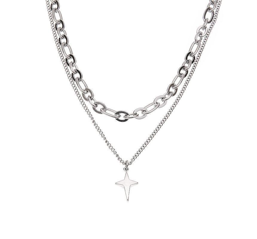 Star Pendant Layered Stainless Steel Necklace Product Image