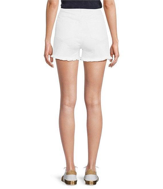 Reba Mid Rise 5 Pocket Frayed Hem Stretch Denim Cut Off Shorts Product Image
