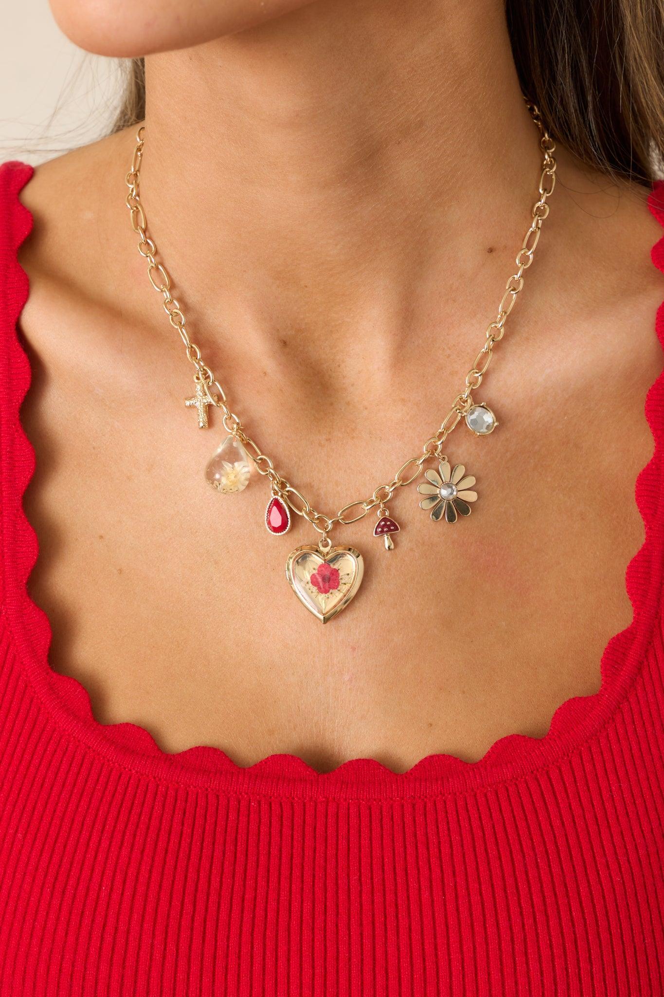 Dainty Lights Gold Heart Charm Necklace Product Image