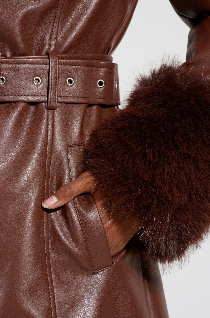 KAYA FUR LINED TRENCH IN BROWN Product Image