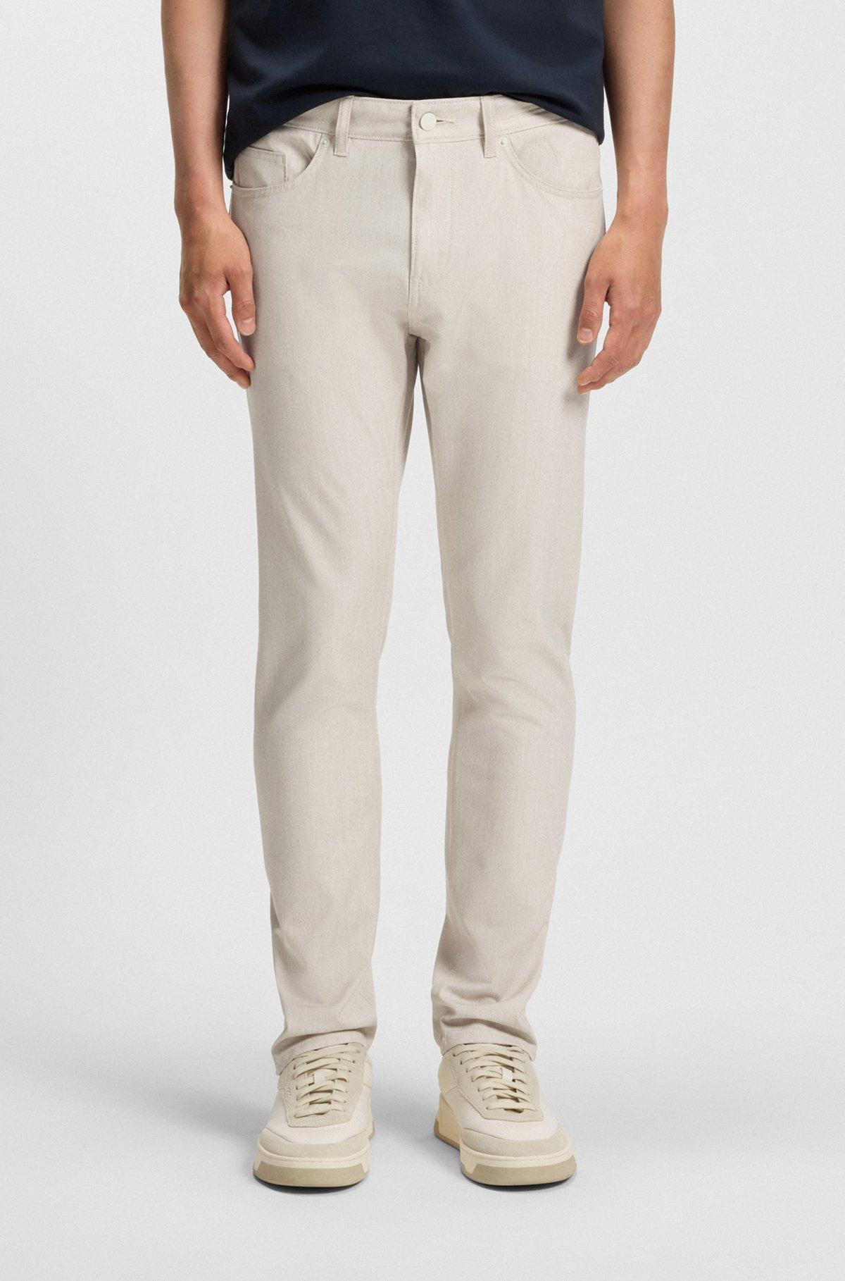 BOSS - Delaware slim-fit trousers in wrinkle-resistant dobby - White Product Image